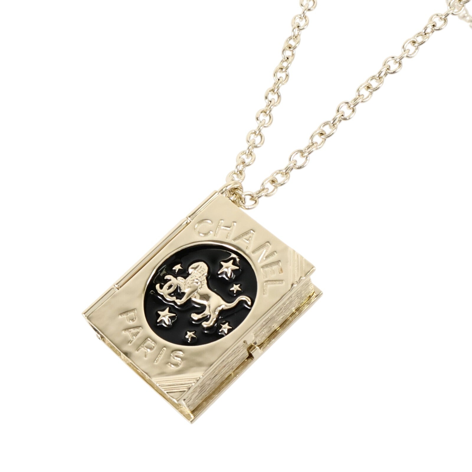 CHANEL 金屬/琺瑯Lion Book Locket項鏈