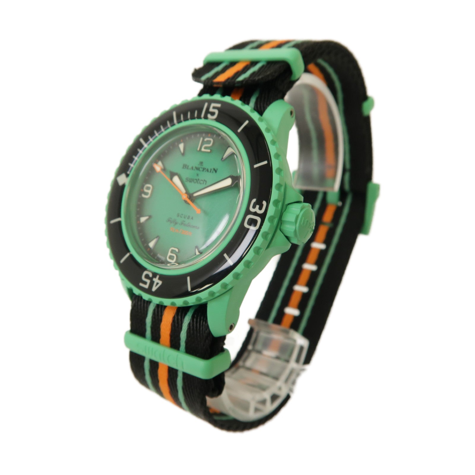 Swatch Scuba Fifty Fathom Indian Ocean 生物陶瓷/織帶手錶自動機芯綠色
