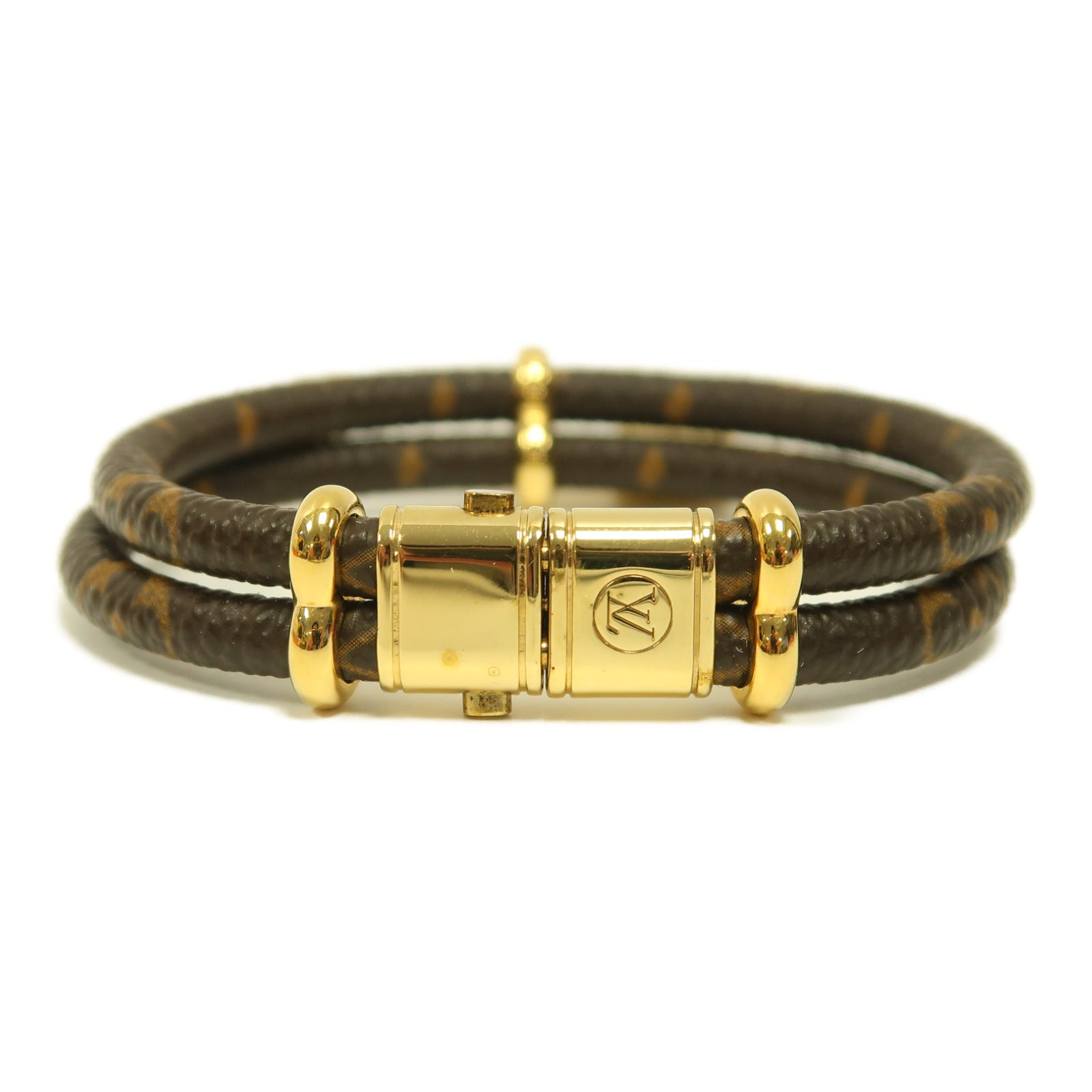 LOUIS VUITTON Monogram/金屬Keep It Time Bangle金扣手鐲啡色