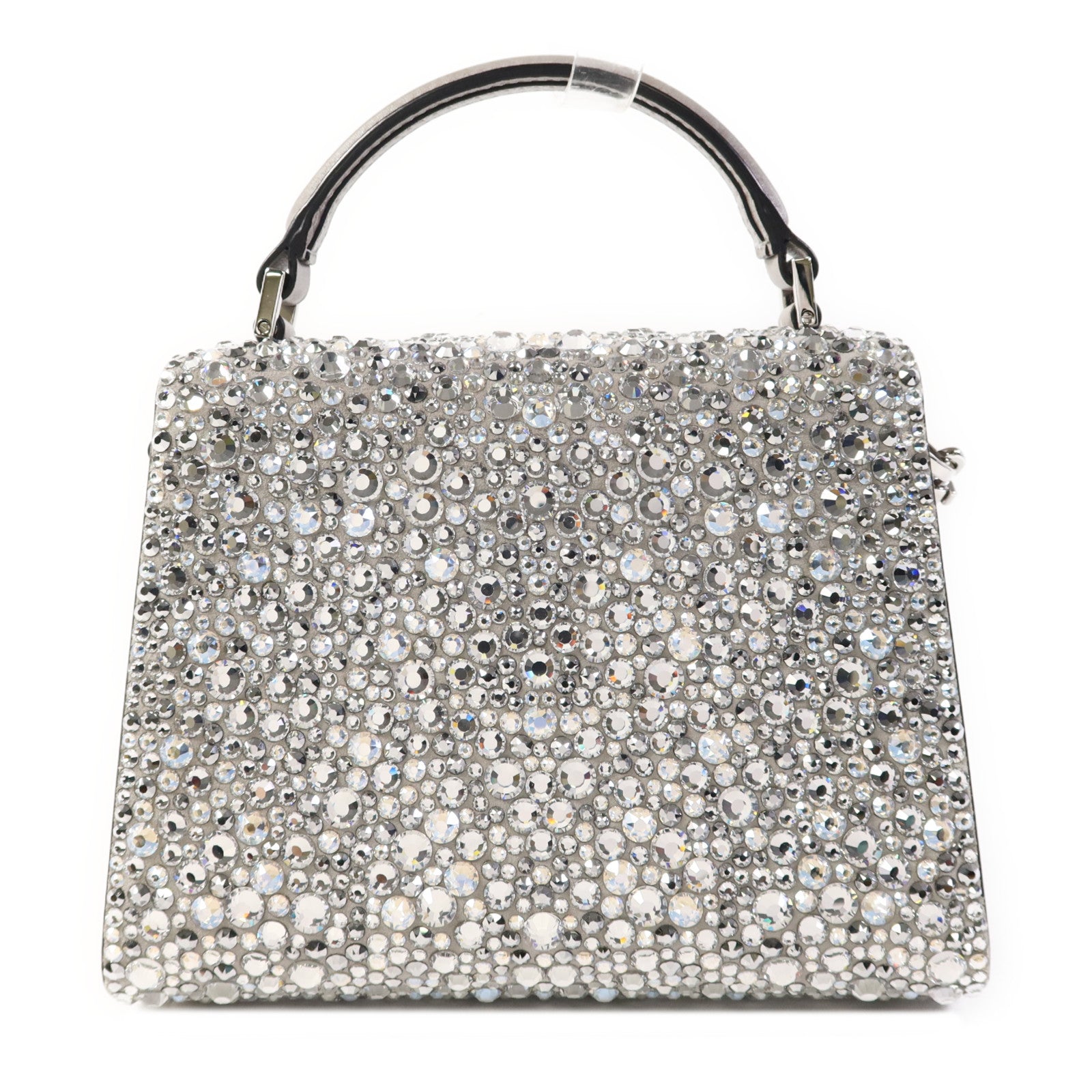 Valentino 牛皮皮革/水晶2 Way Shoulder Bag銀扣手挽肩背兩用袋