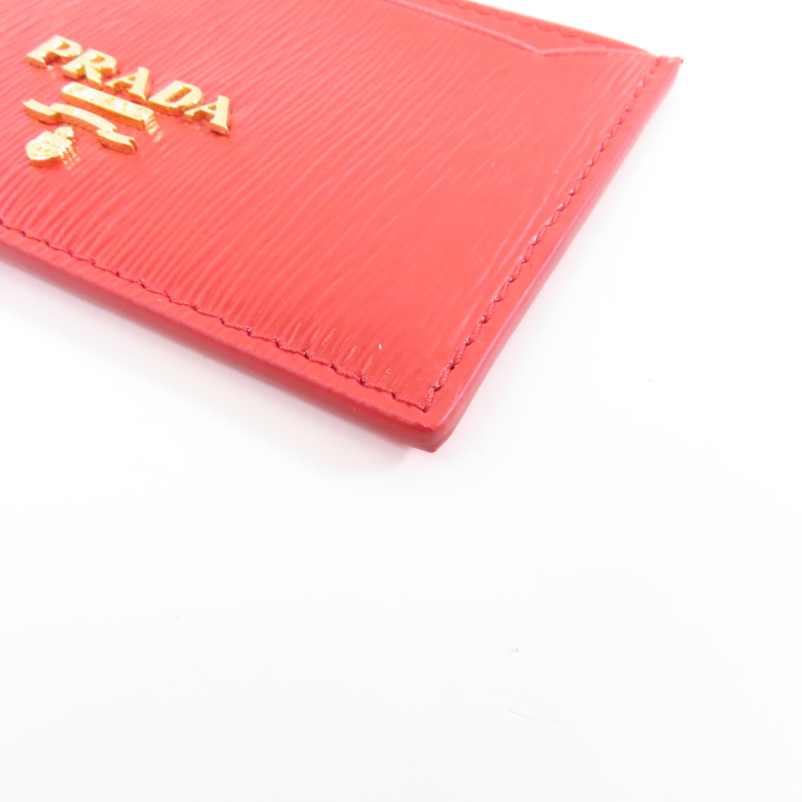 PRADA 牛皮皮革Card Case金扣卡片套紅色