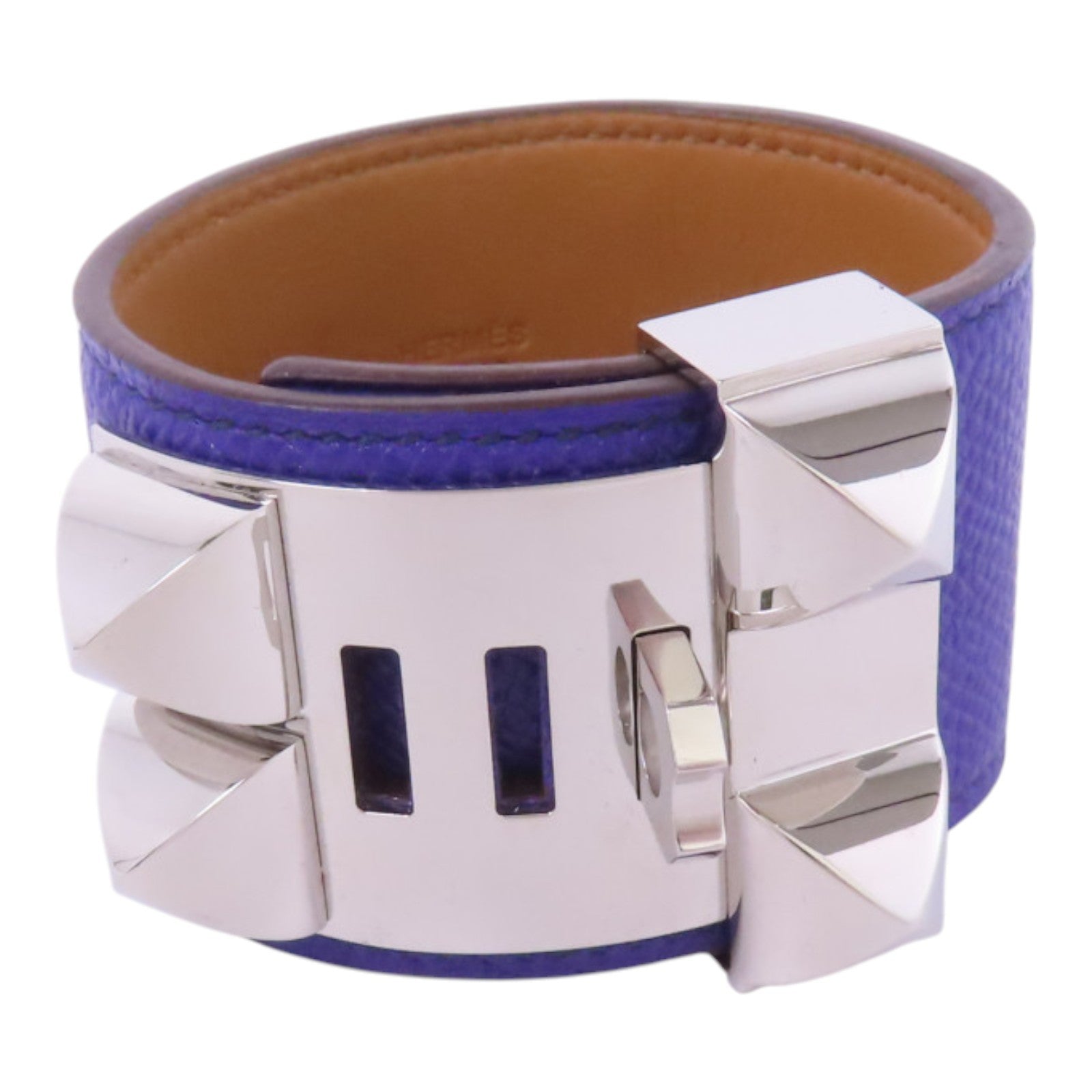 HERMES Clemence皮革Collier de Chien Bracelet銀扣手鐲