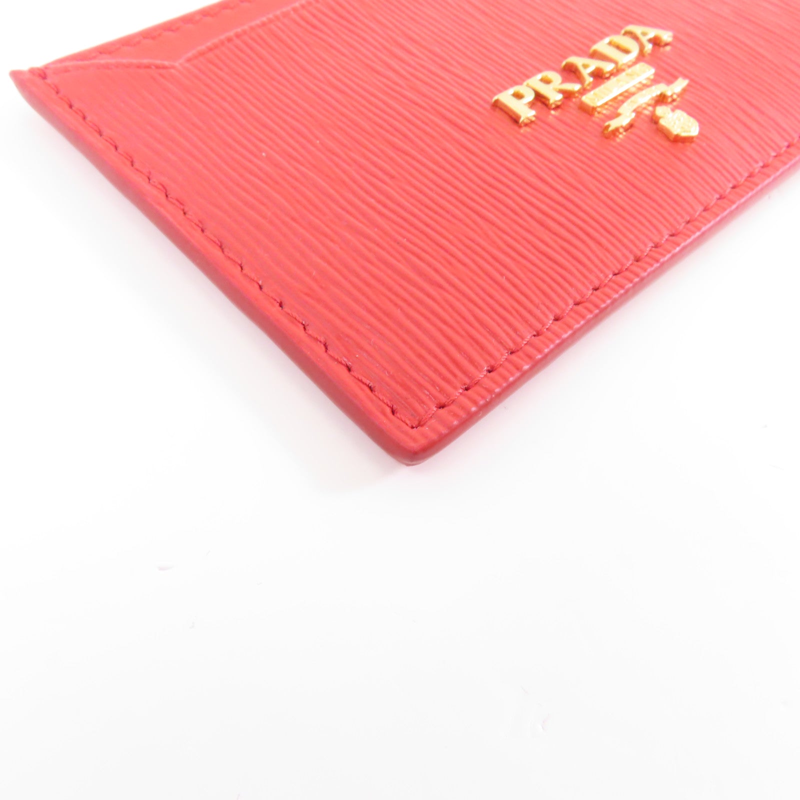 PRADA 牛皮皮革Card Case金扣卡片套紅色