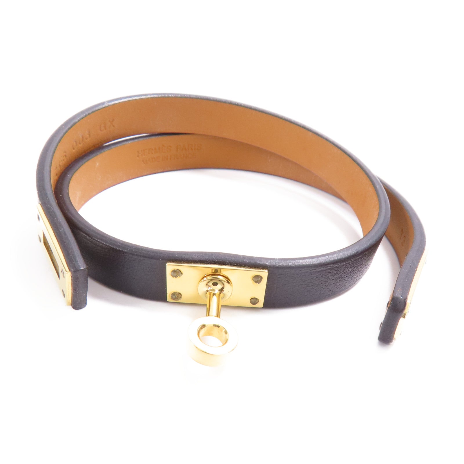 HERMES GHW Mini Kelly Double Tour Bracelet Calfskin Leather Black Noir