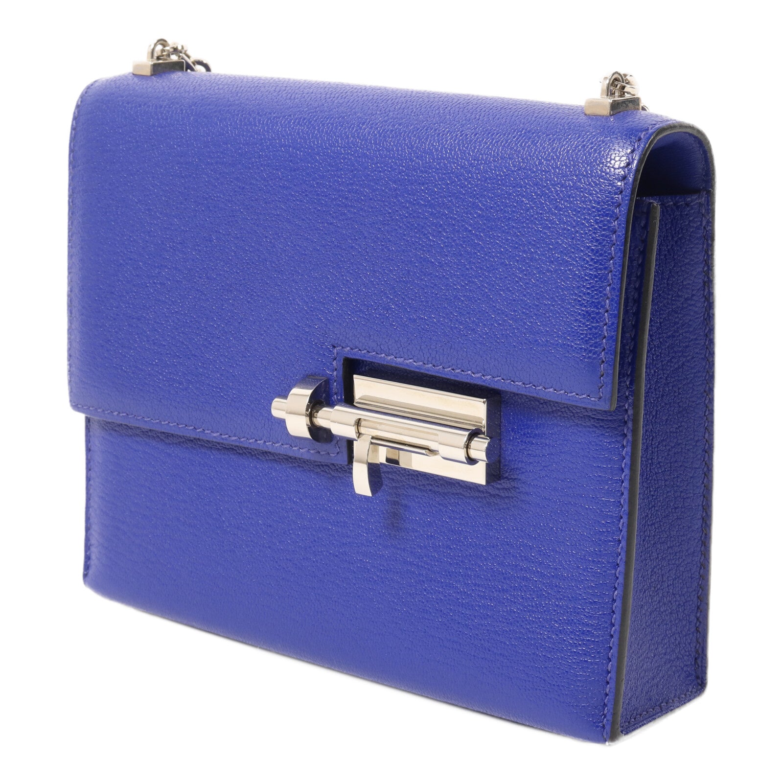 HERMES Chevre皮革Verron Mini鏈帶肩背袋Bleu Electrique