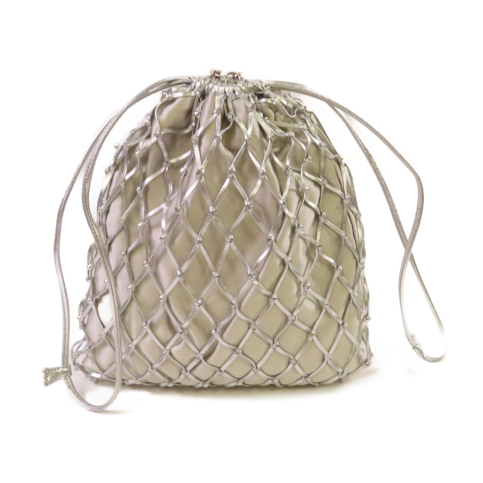 PRADA 緞製/網格Mesh Chain Shoulder Bag鏈帶肩背袋銀色