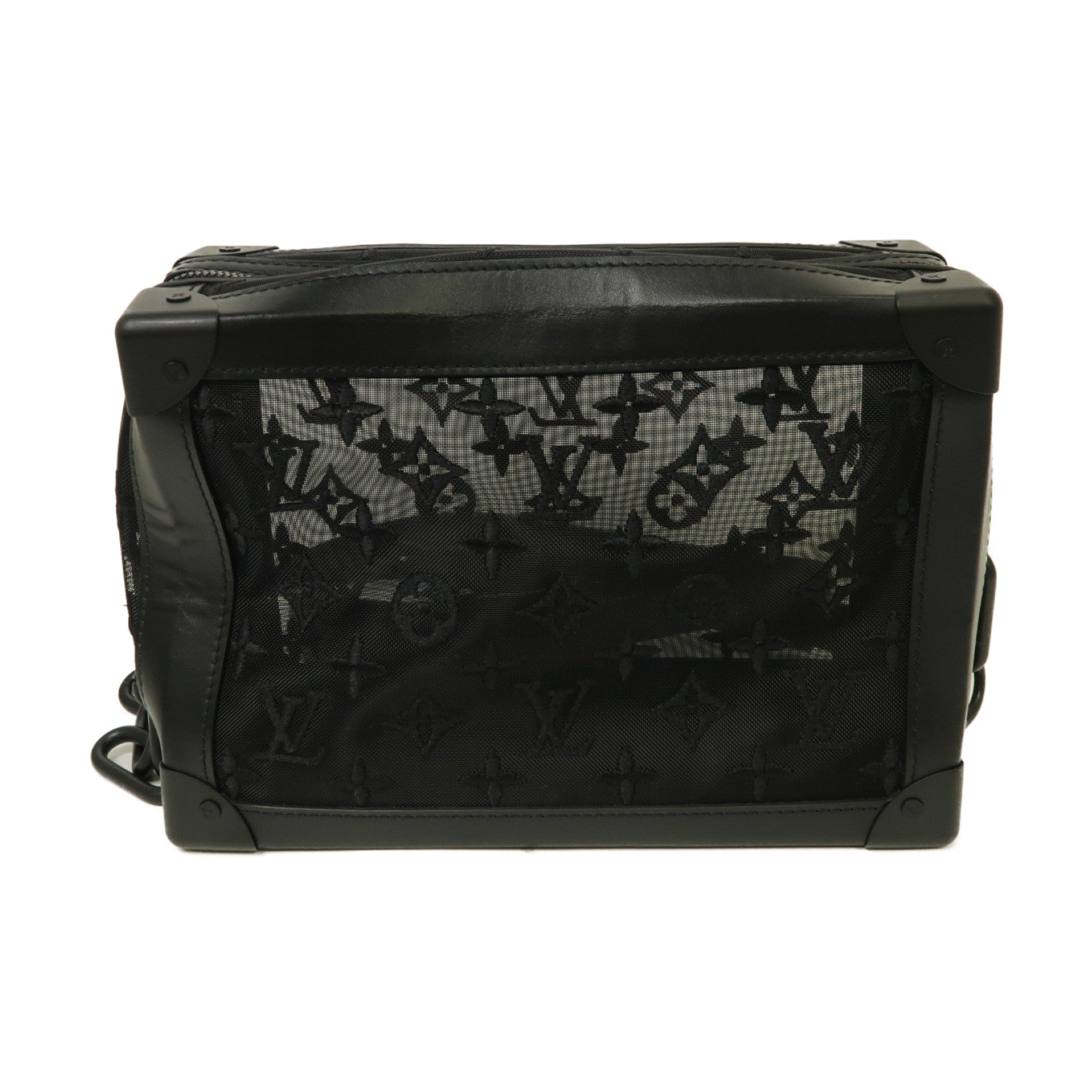 LOUIS VUITTON Monogram Mesh/皮革Soft Trunk肩背袋黑色