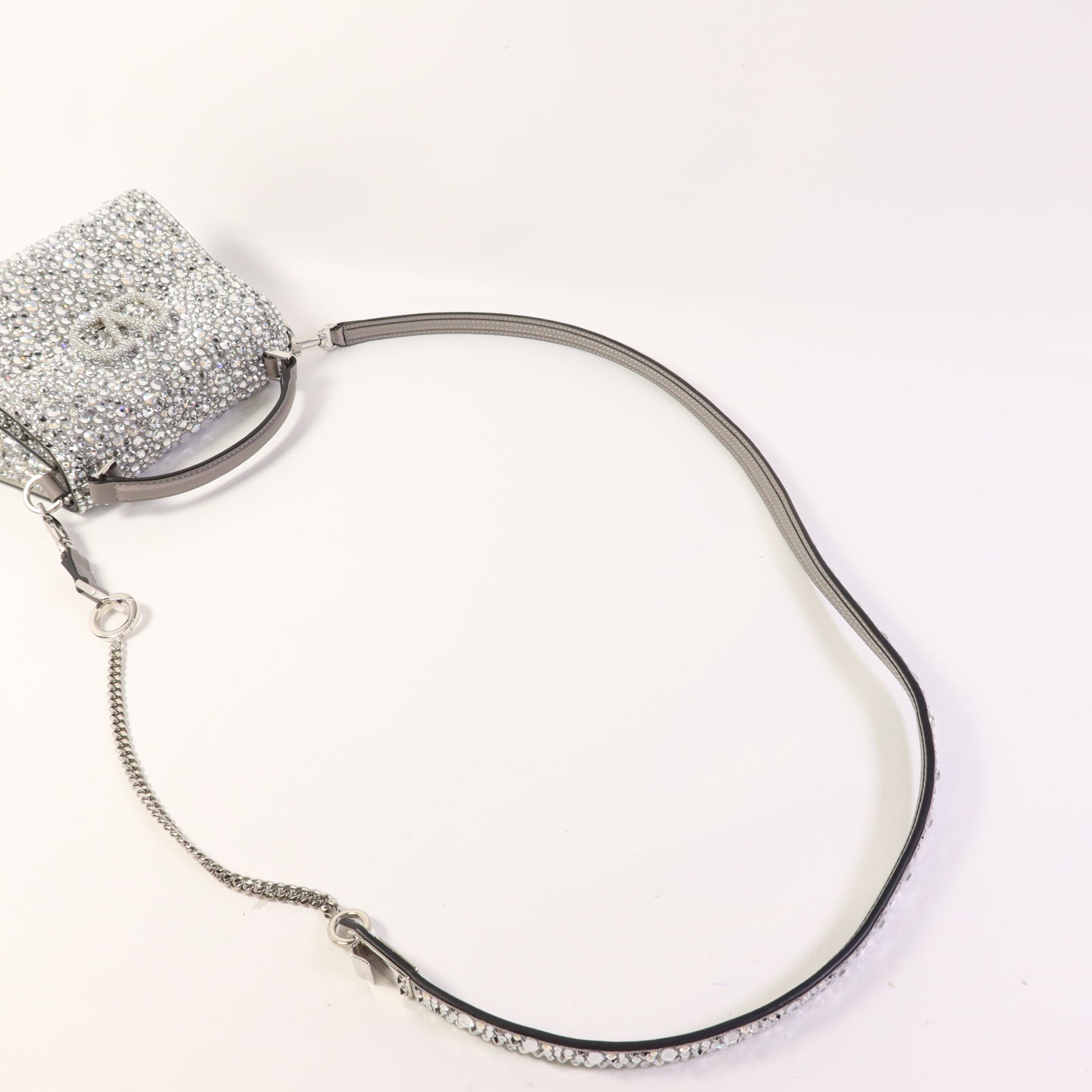 Valentino 牛皮皮革/水晶2 Way Shoulder Bag銀扣手挽肩背兩用袋