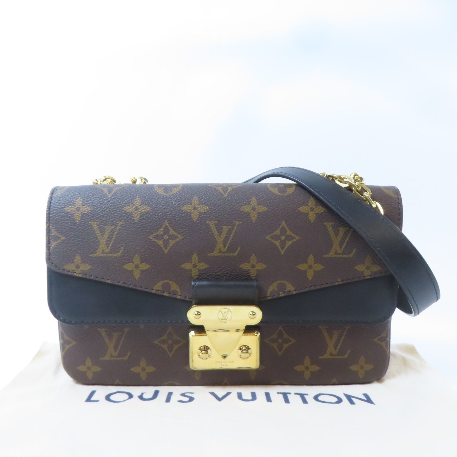 LOUIS VUITTON Monogram Marceau Shoulder Bag金扣鏈帶肩背袋啡色