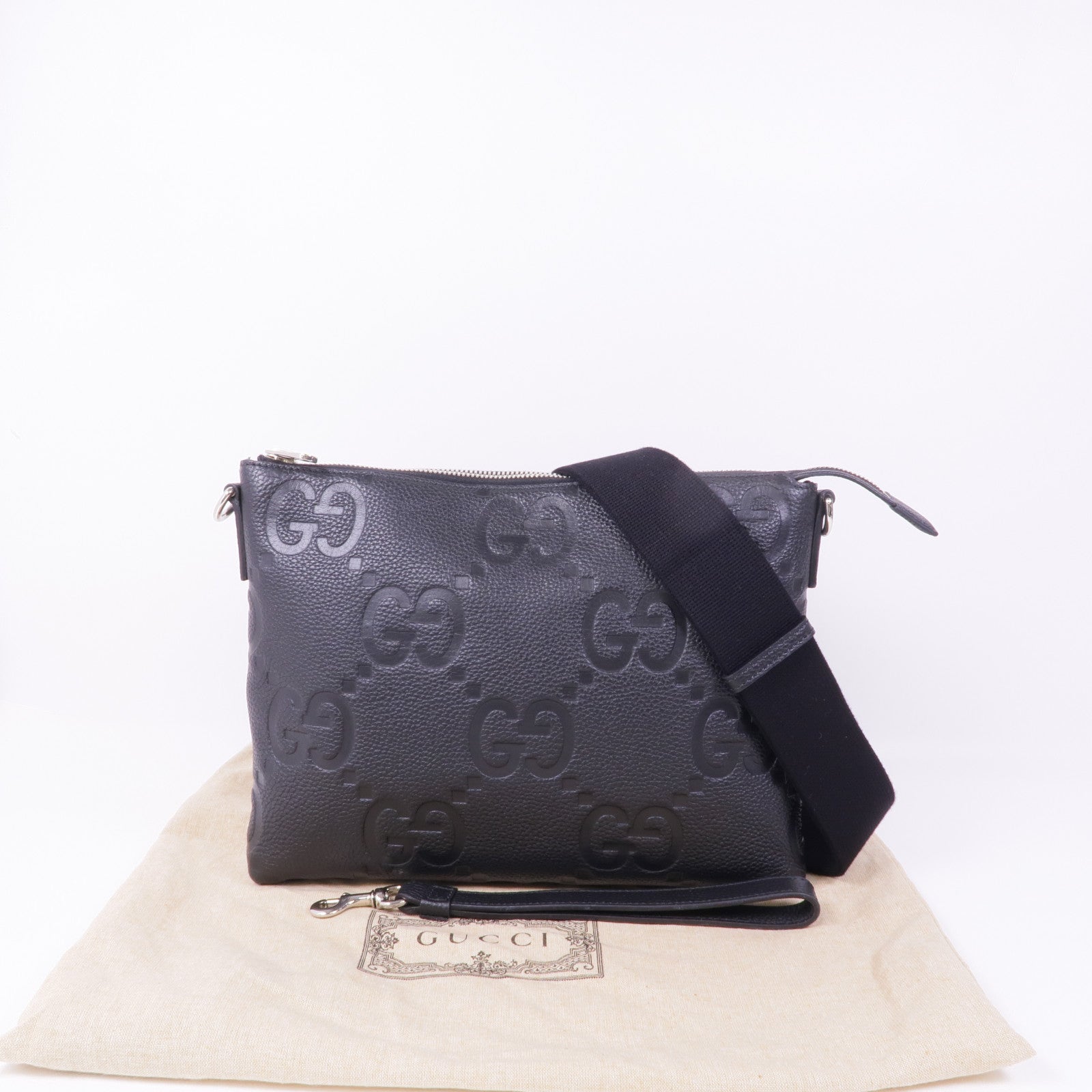 GUCCI 牛皮皮革Jumbo GG銀扣手挽肩背兩用袋