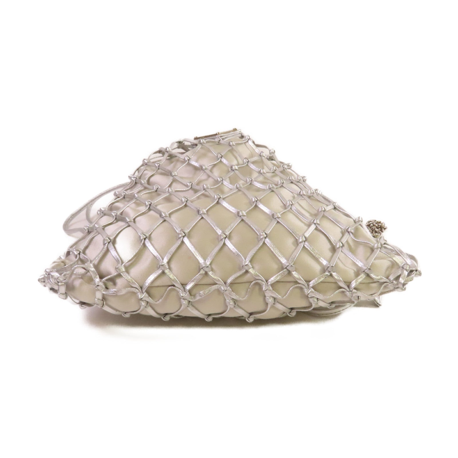 PRADA 緞製/網格Mesh Chain Shoulder Bag鏈帶肩背袋銀色
