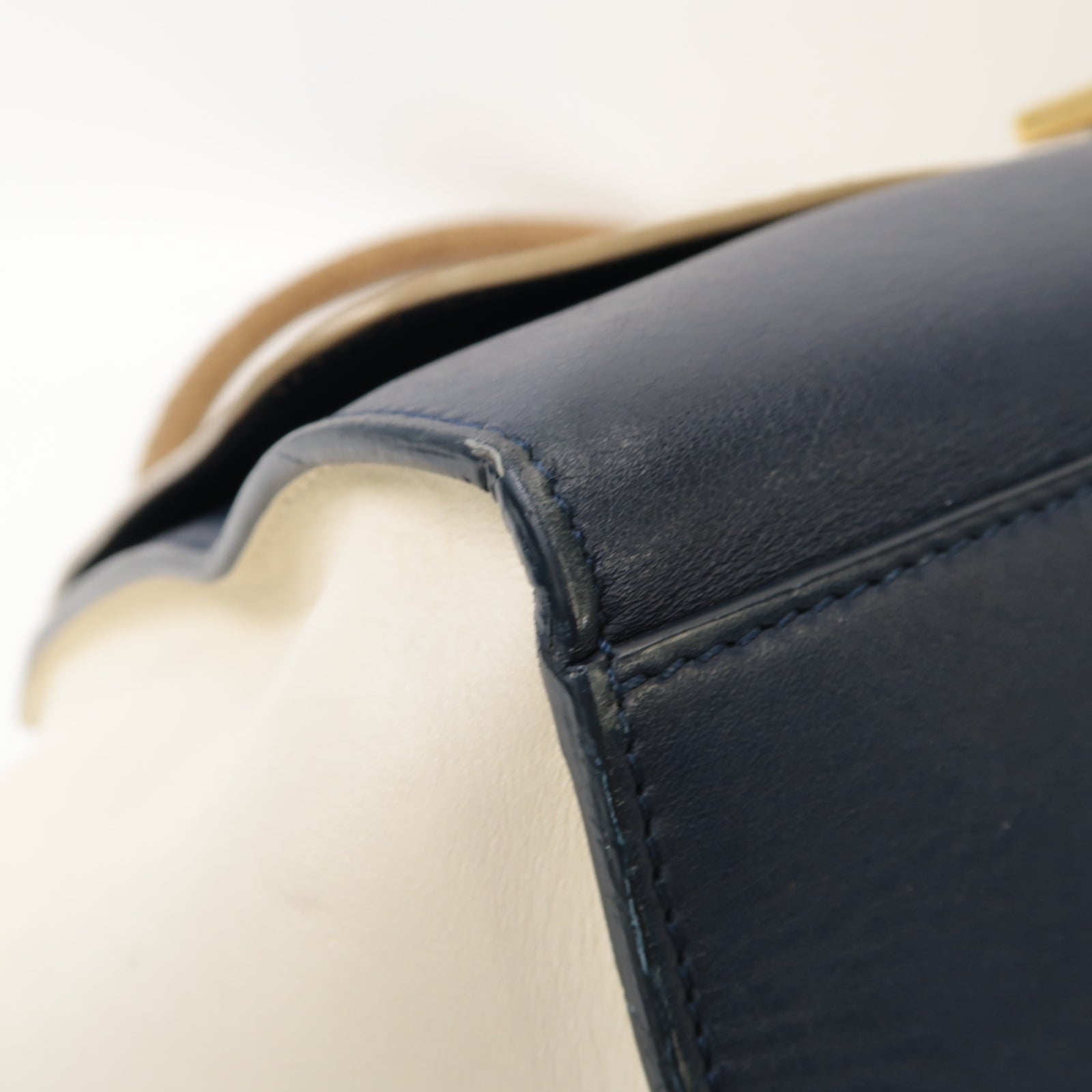CELINE 【激減優惠】牛皮皮革/蛇皮皮革Trapeze 2 Way Shoulder金扣手挽肩背兩用袋深藍色/白色/淺啡色