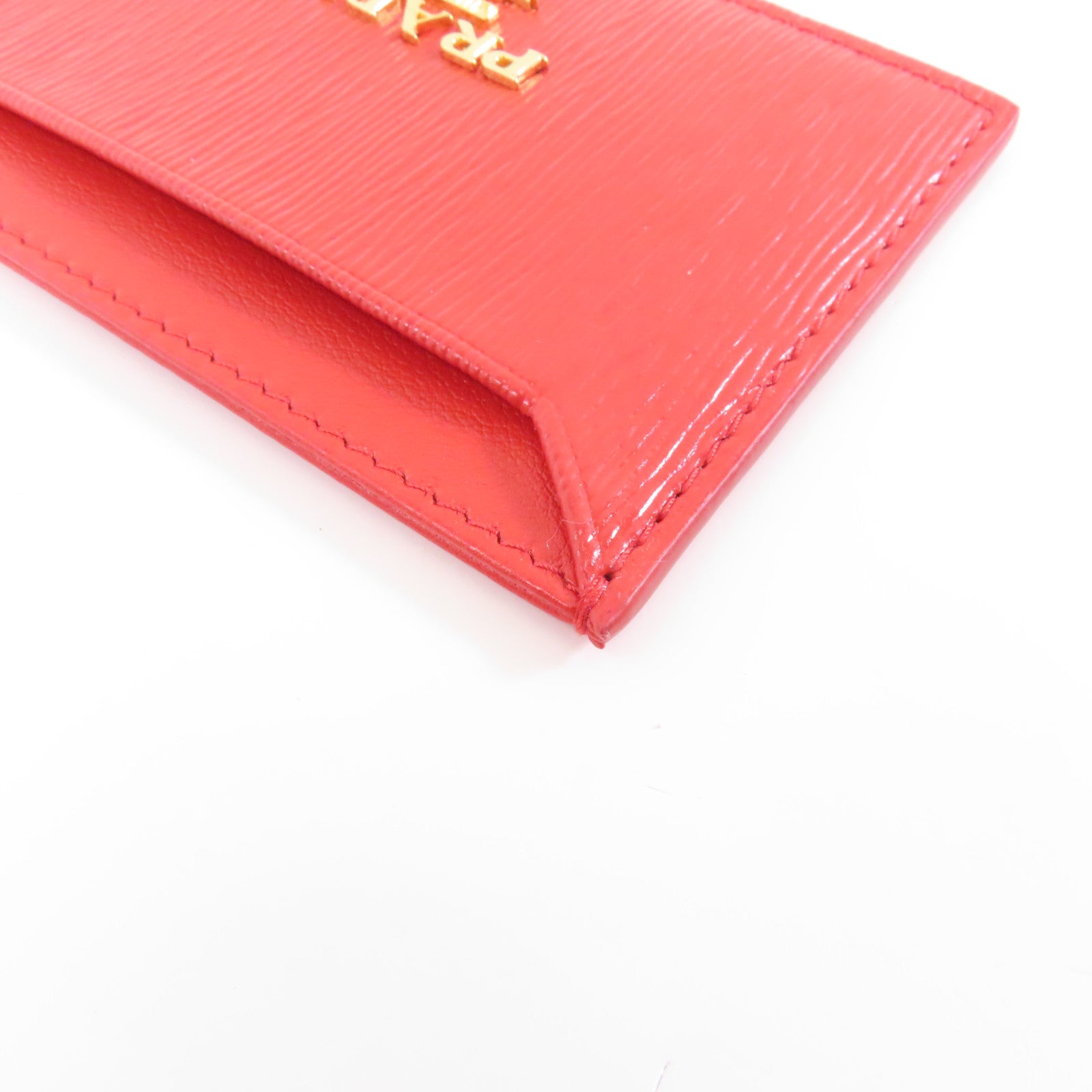 PRADA 牛皮皮革Card Case金扣卡片套紅色