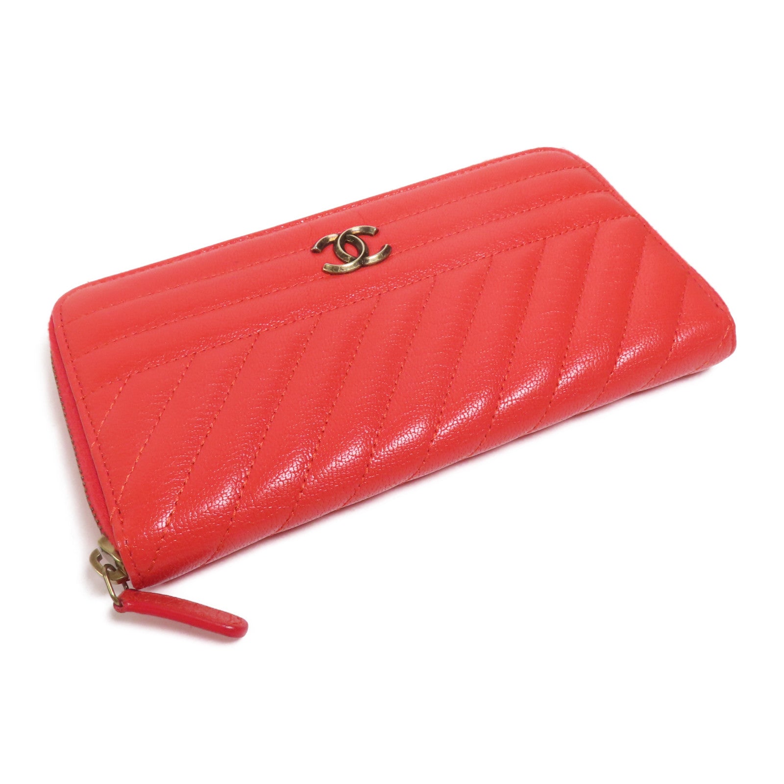 CHANEL 牛皮皮革Long Wallet金扣長錢包