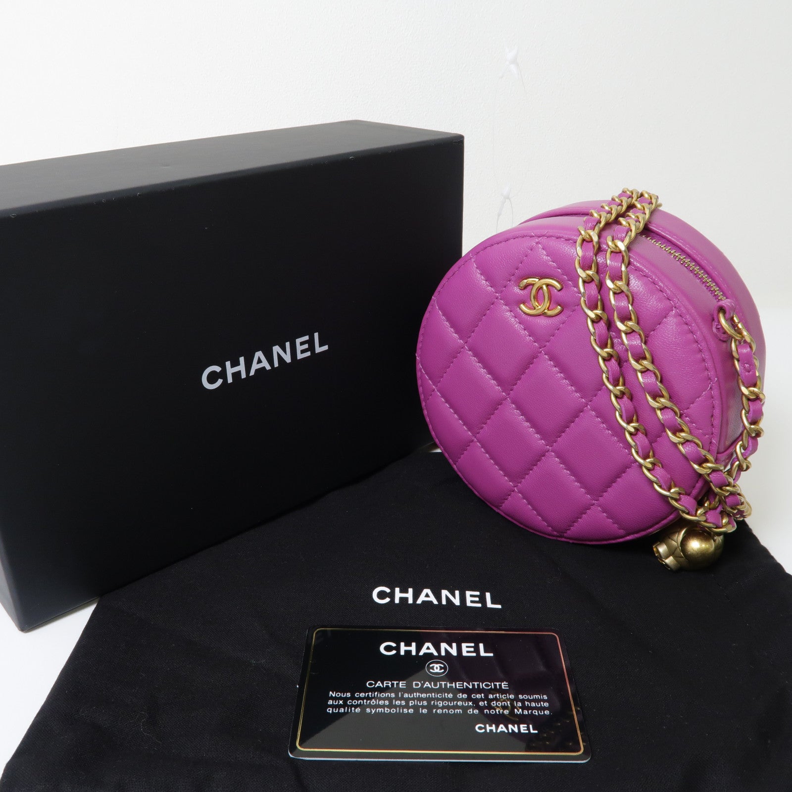 CHANEL 【激減優惠】菱格羊皮皮革Round Chain Shoulder Bag金扣鏈帶肩背袋紫色