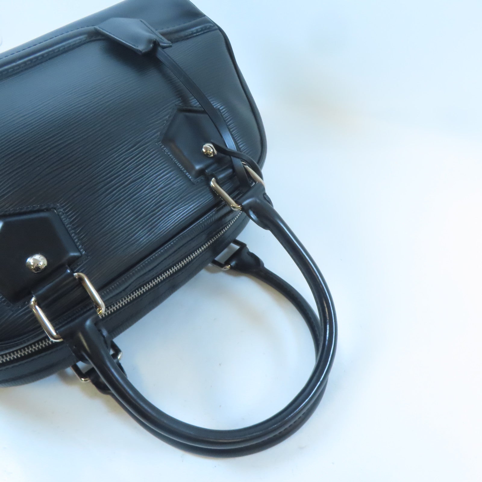 LOUIS VUITTON Epi Bowling Montaigne PM銀扣手挽袋黑色