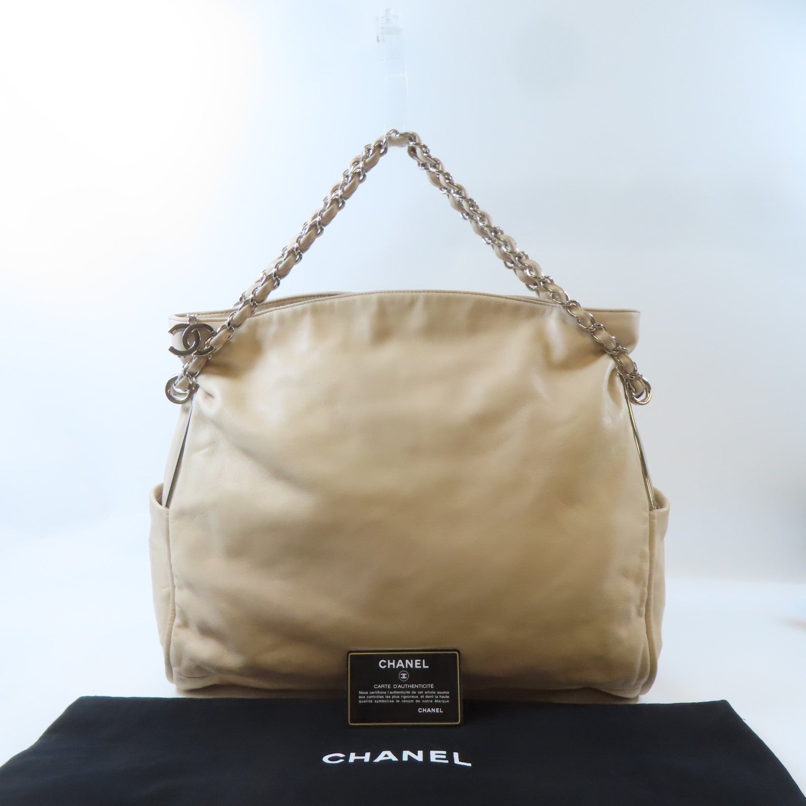 CHANEL (PRICE DOWN) CC SHW Shoulder Bag Lambskin Leather Beige