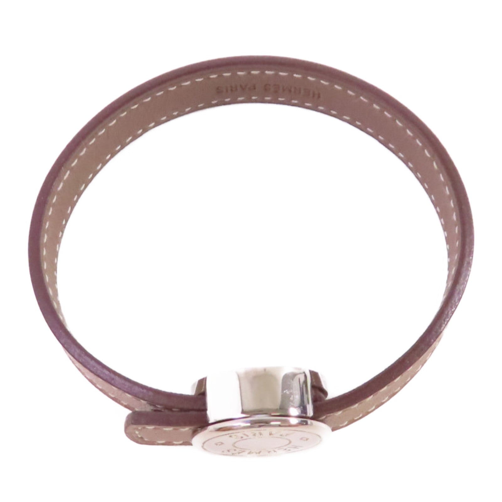 HERMES Swift皮革/金屬Looping Bracelet銀扣手鏈Etoupe大象灰色/Chocolate朱古力色