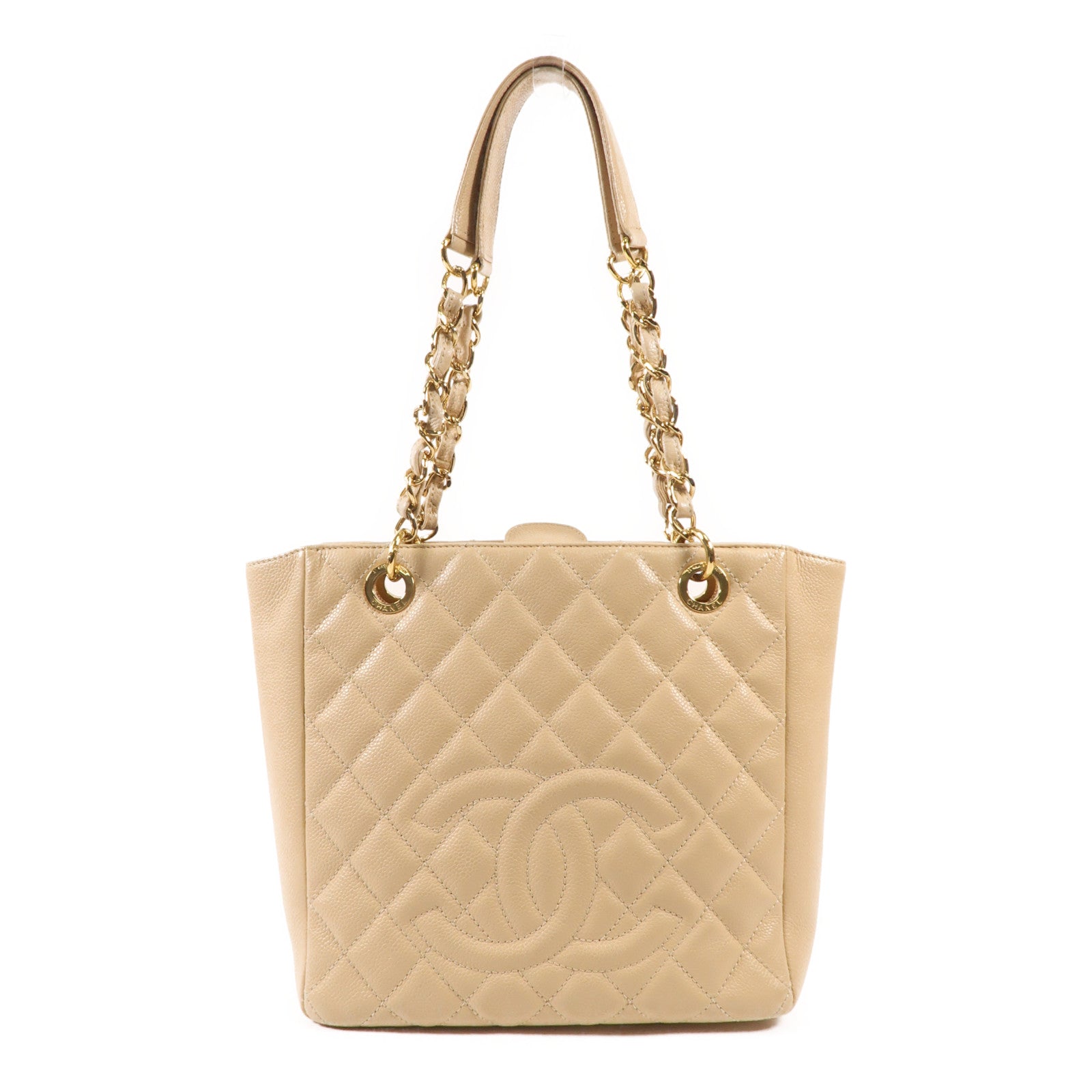 CHANEL 牛皮皮革PST Petite Shopping Tote Bag金扣鏈帶肩背袋