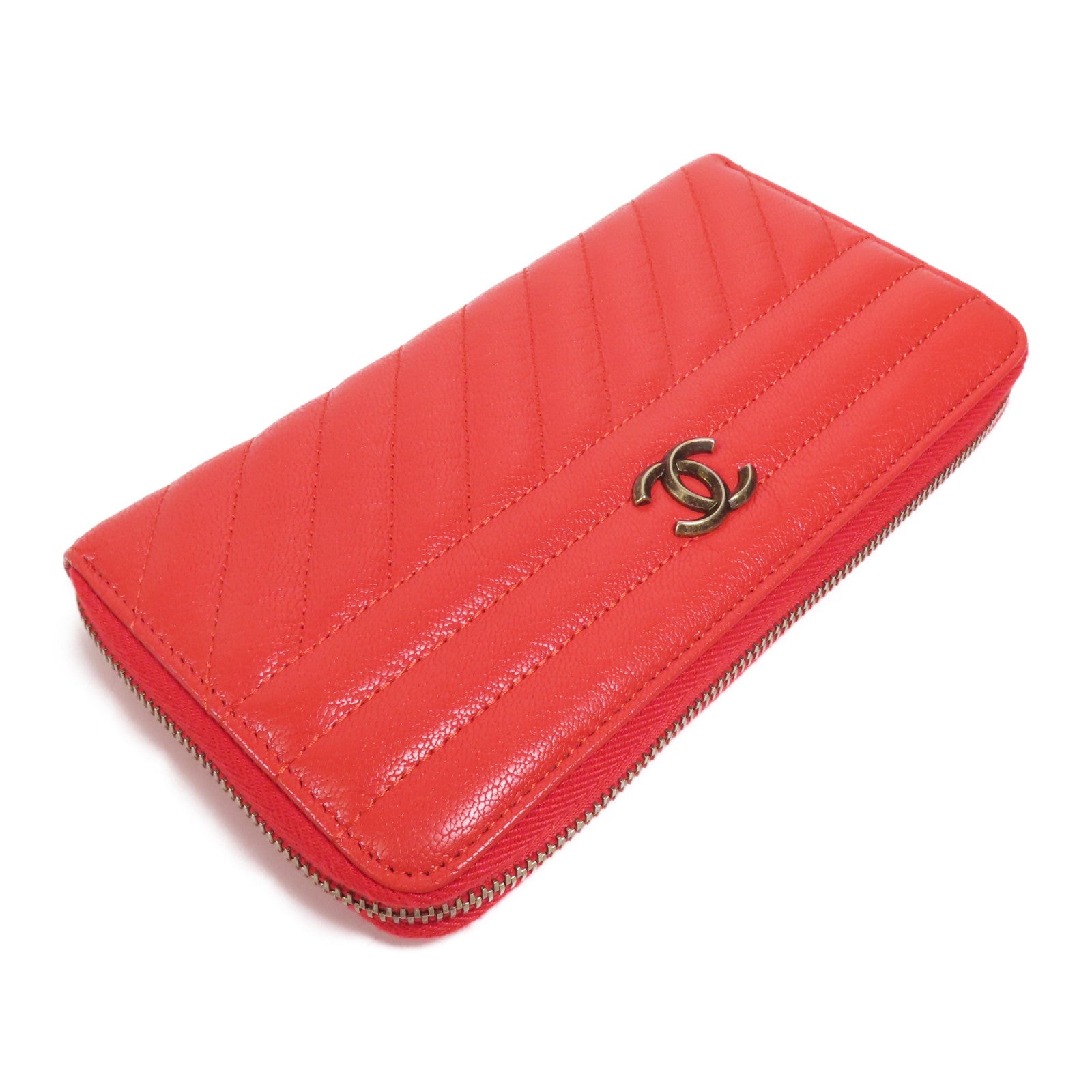 CHANEL 牛皮皮革Long Wallet金扣長錢包