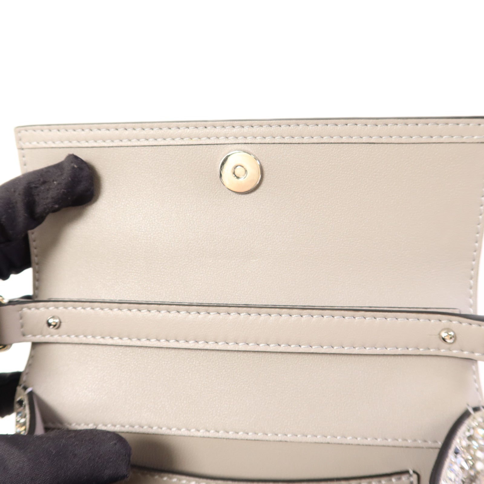 Valentino 牛皮皮革/水晶2 Way Shoulder Bag銀扣手挽肩背兩用袋