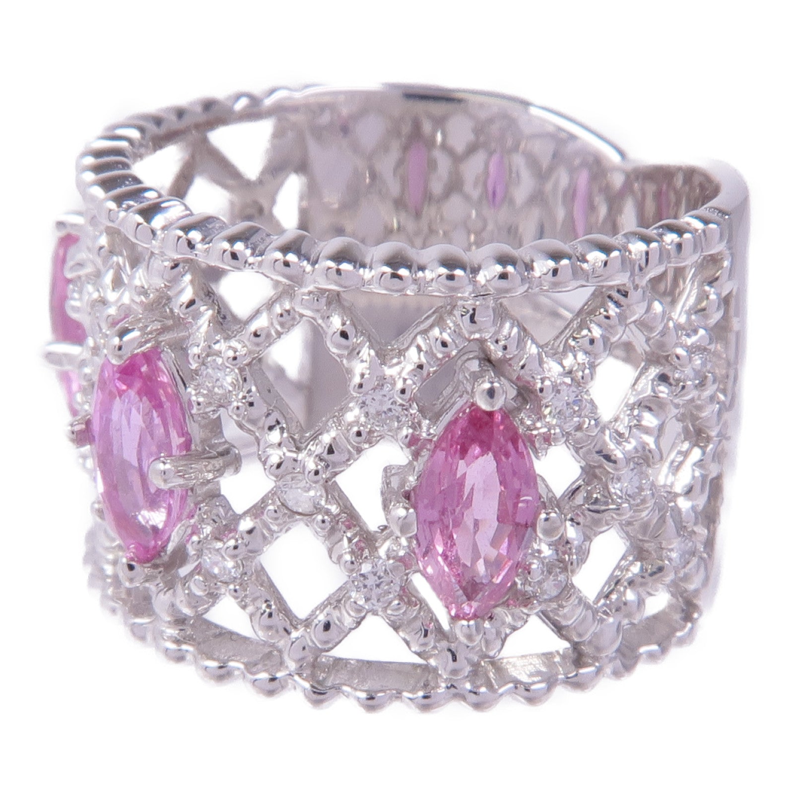 JEWELRY 18K白金Pink Sapphire Diamond Ring粉紅藍寶石/鑽石US#4.5