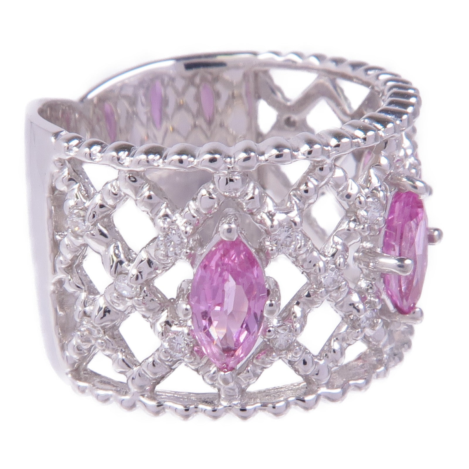 JEWELRY 18K白金Pink Sapphire Diamond Ring粉紅藍寶石/鑽石US#4.5