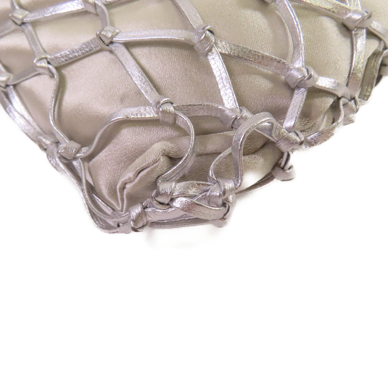 PRADA 緞製/網格Mesh Chain Shoulder Bag鏈帶肩背袋銀色