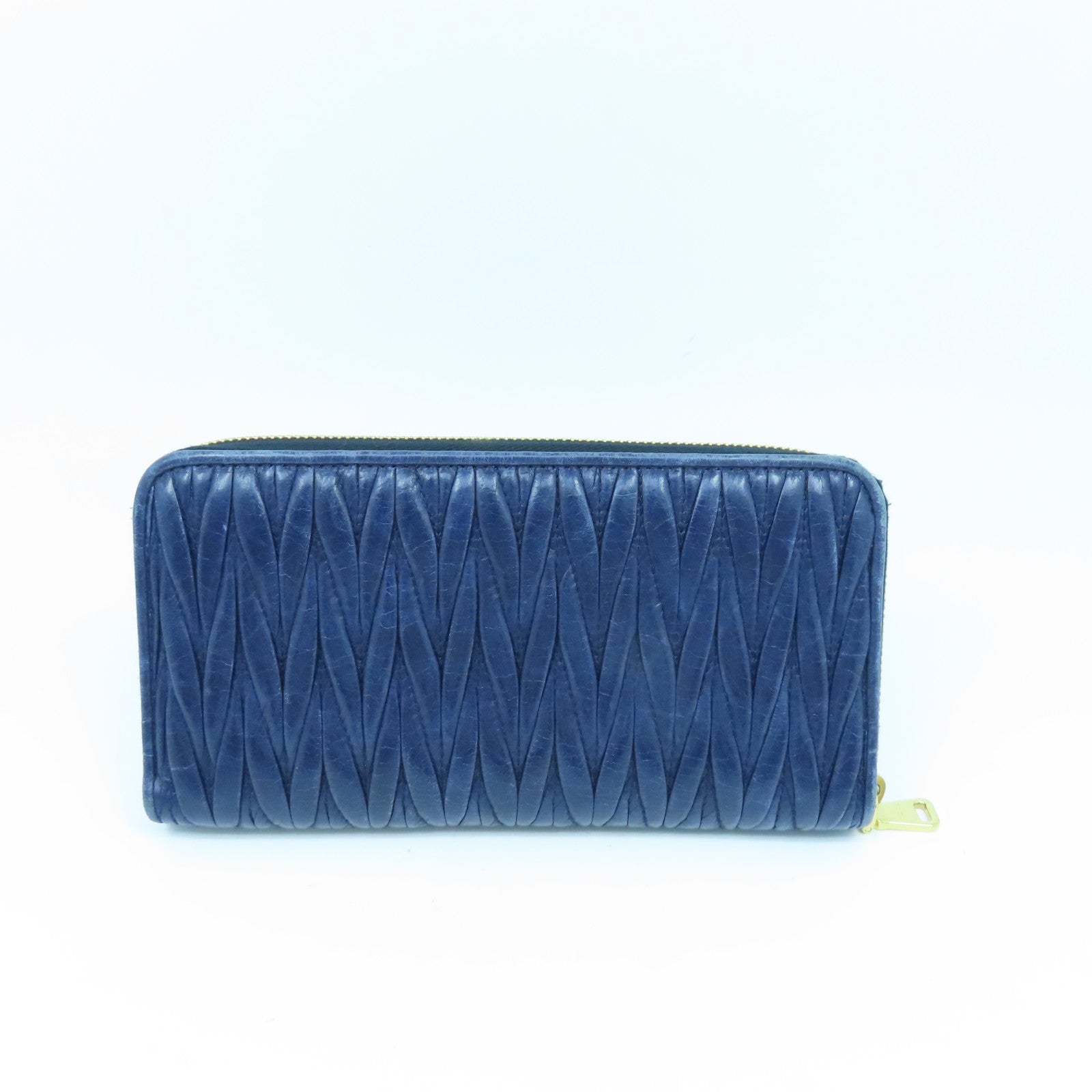 Miu Miu Sheepskin Leather Long Wallet Gold Buckle Long Wallet Dark Blue