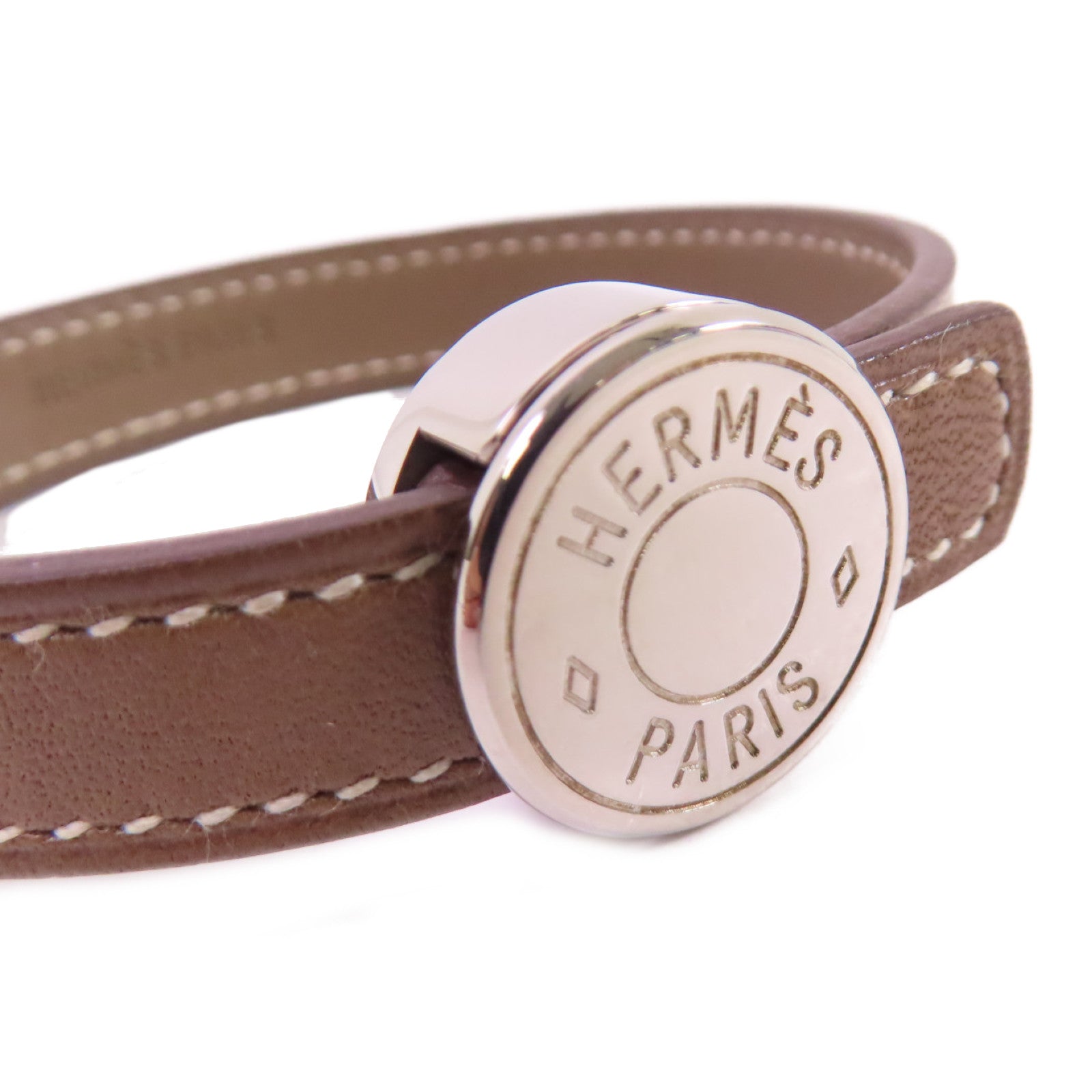 HERMES Swift皮革/金屬Looping Bracelet銀扣手鏈Etoupe大象灰色/Chocolate朱古力色