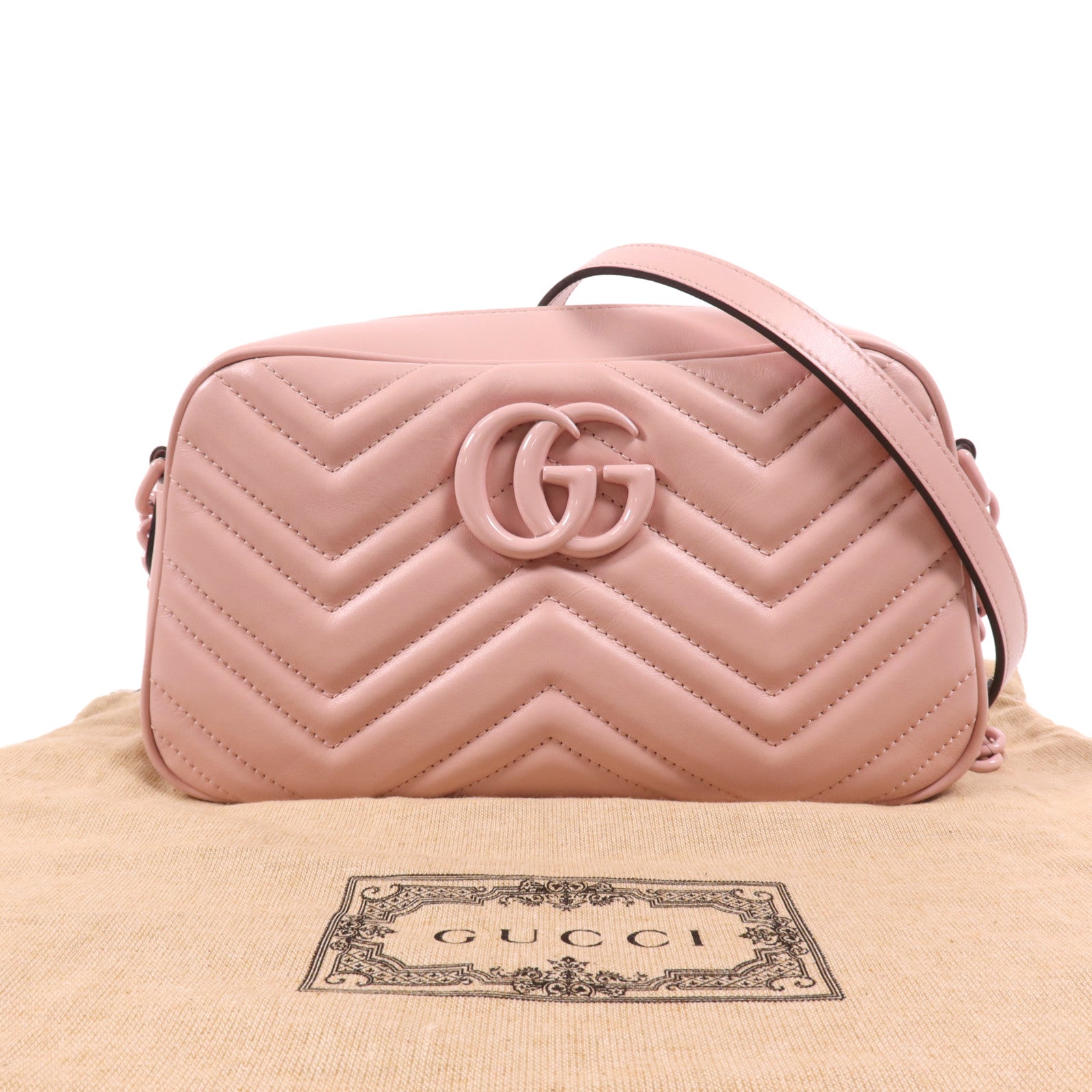 GUCCI 牛皮皮革GG Marmont銀扣肩背袋