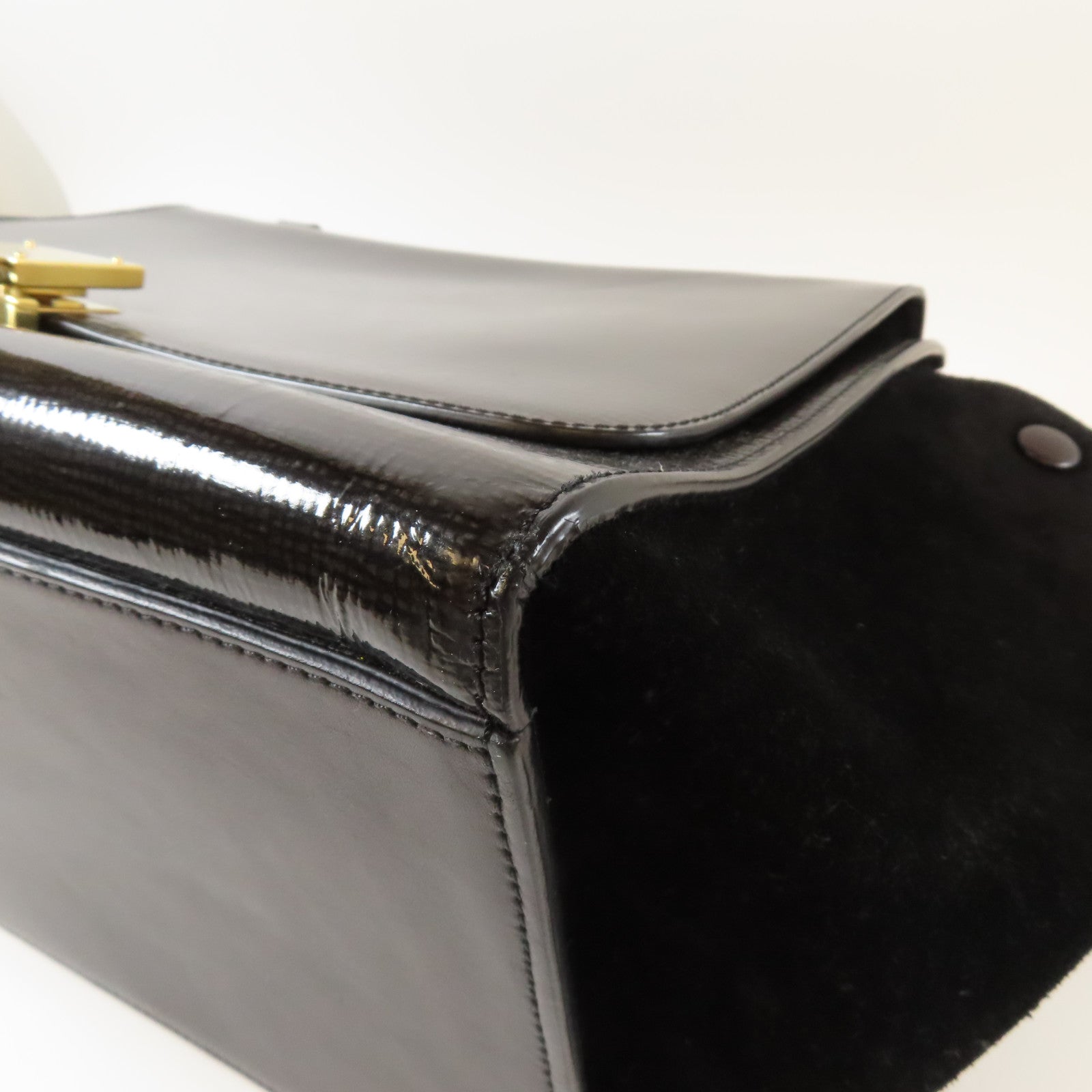 CELINE 【激減優惠】漆皮皮革Trapeze金扣手挽肩背兩用袋黑色