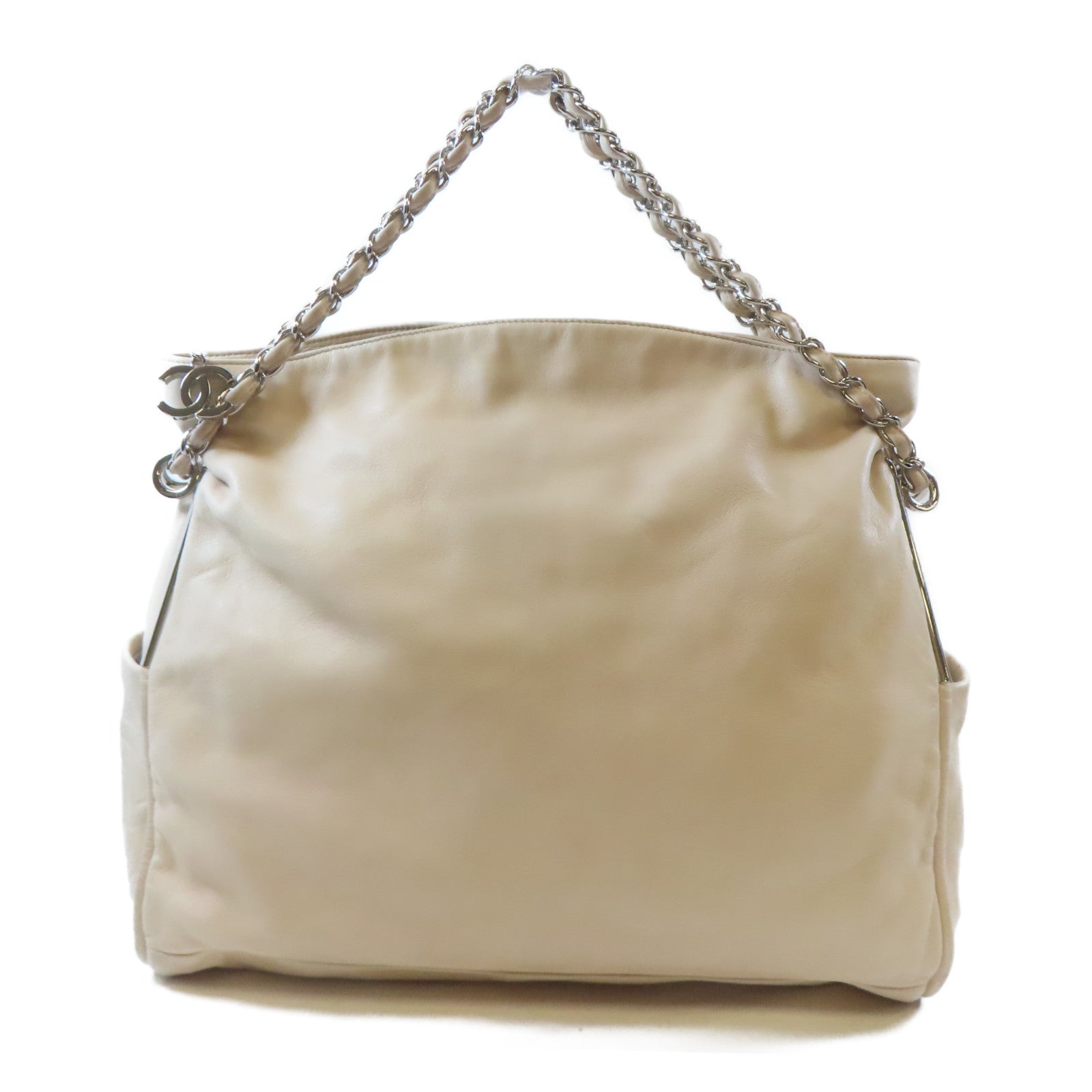 CHANEL (PRICE DOWN) CC SHW Shoulder Bag Lambskin Leather Beige