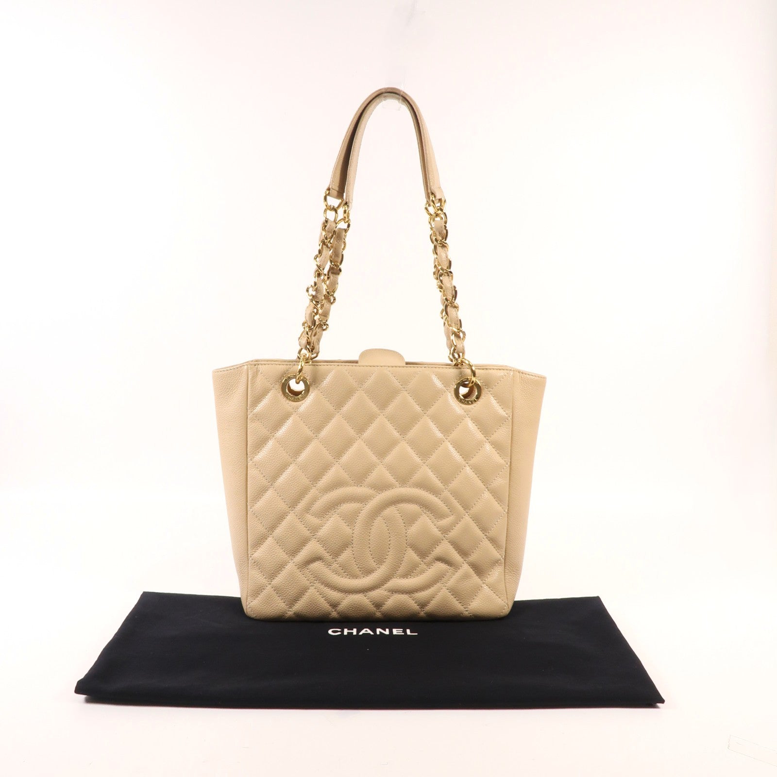 CHANEL 牛皮皮革PST Petite Shopping Tote Bag金扣鏈帶肩背袋