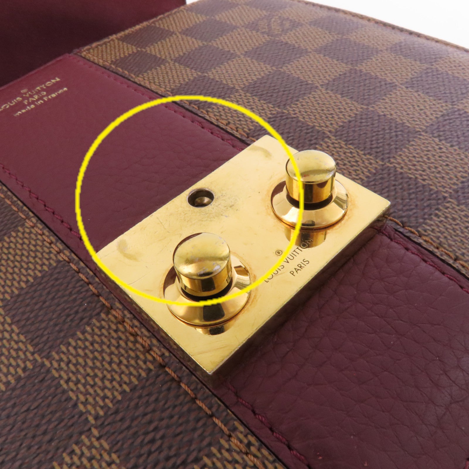 LOUIS VUITTON Damier Ebene Wight金扣鏈帶肩背袋