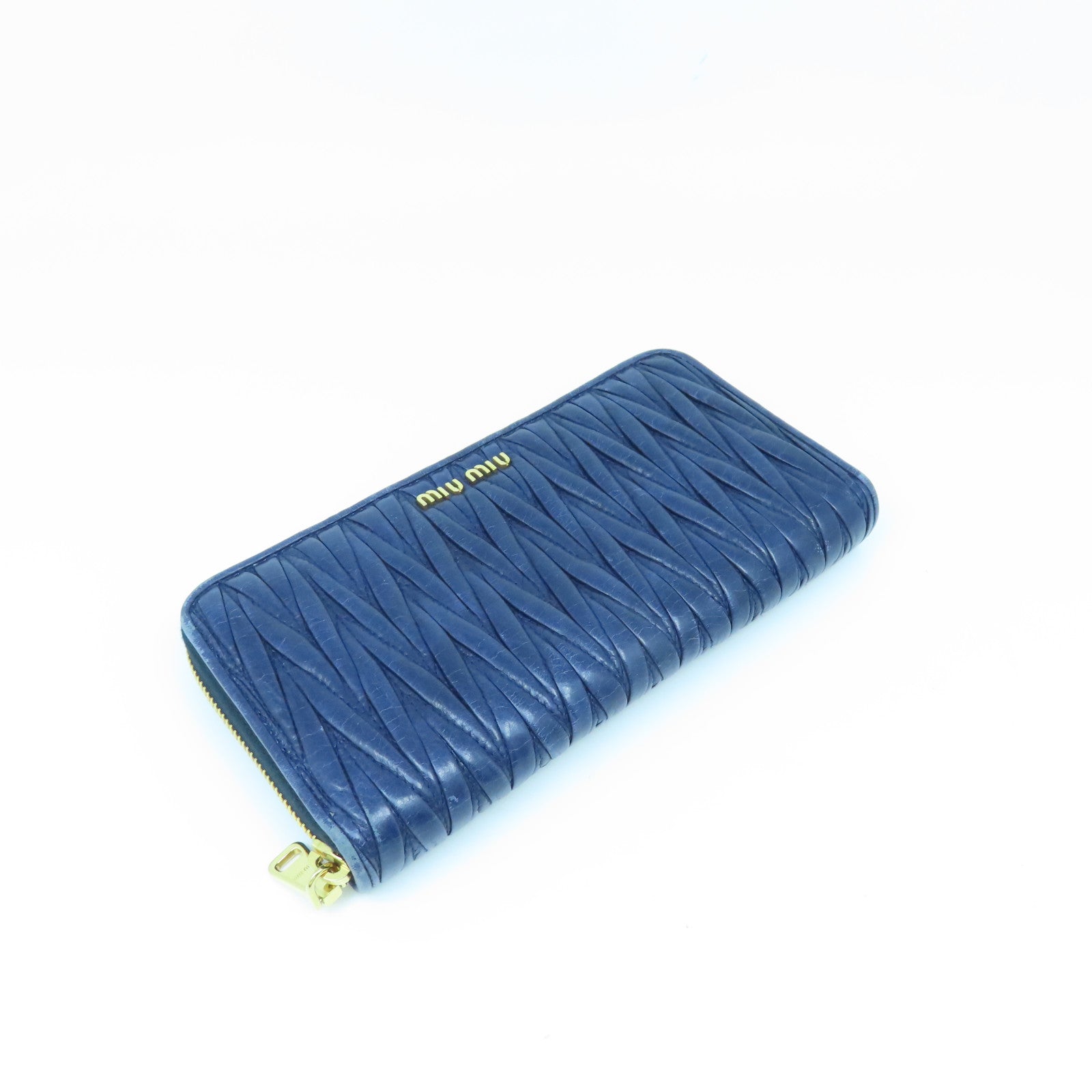 Miu Miu Sheepskin Leather Long Wallet Gold Buckle Long Wallet Dark Blue