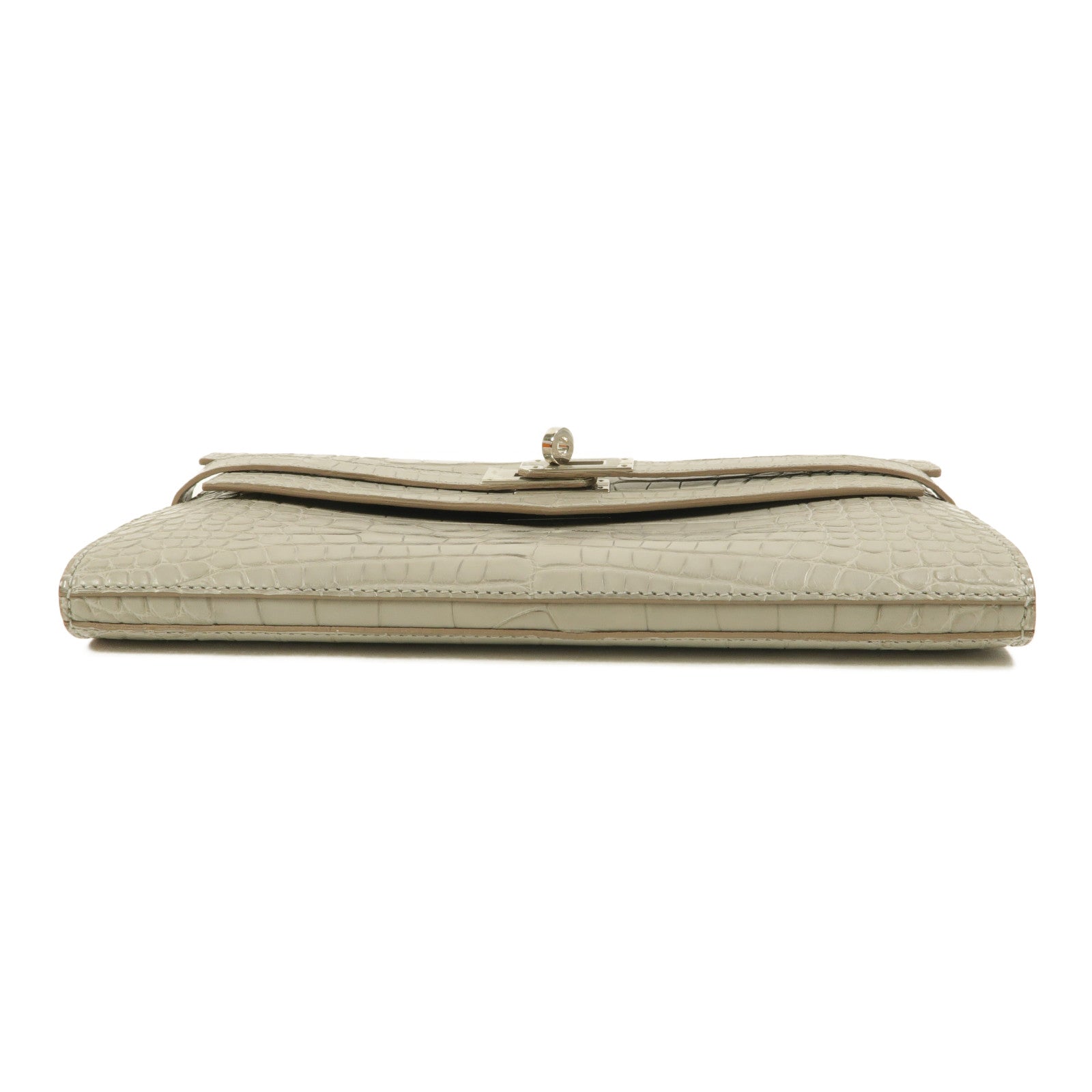 HERMES Alligator Matte皮革Kelly Wallet長錢包Gris Perle