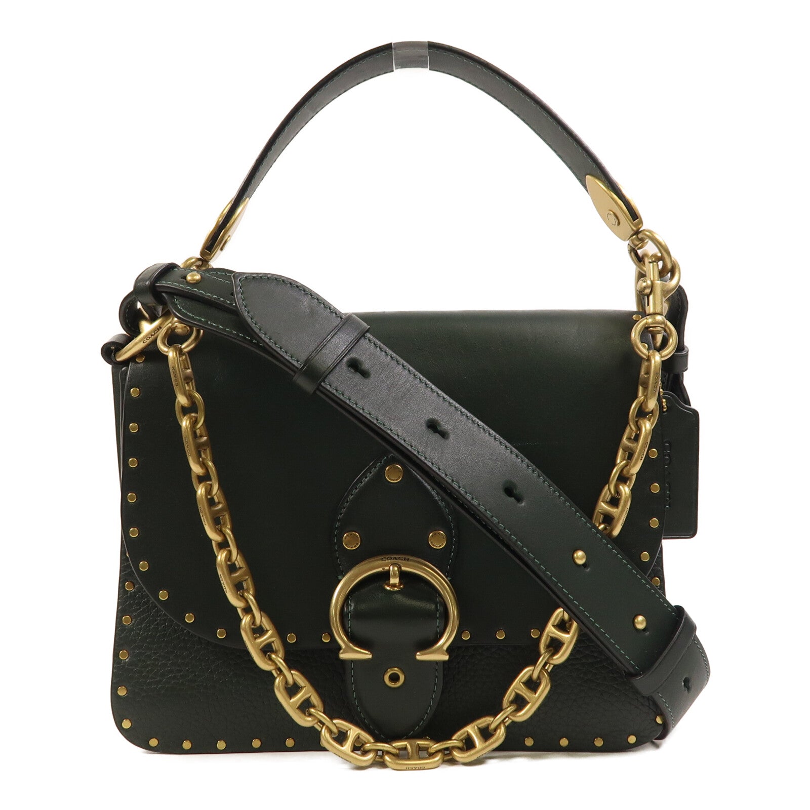 COACH 牛皮皮革Beat Shoulder Bag With Rivets金扣手挽肩背兩用袋