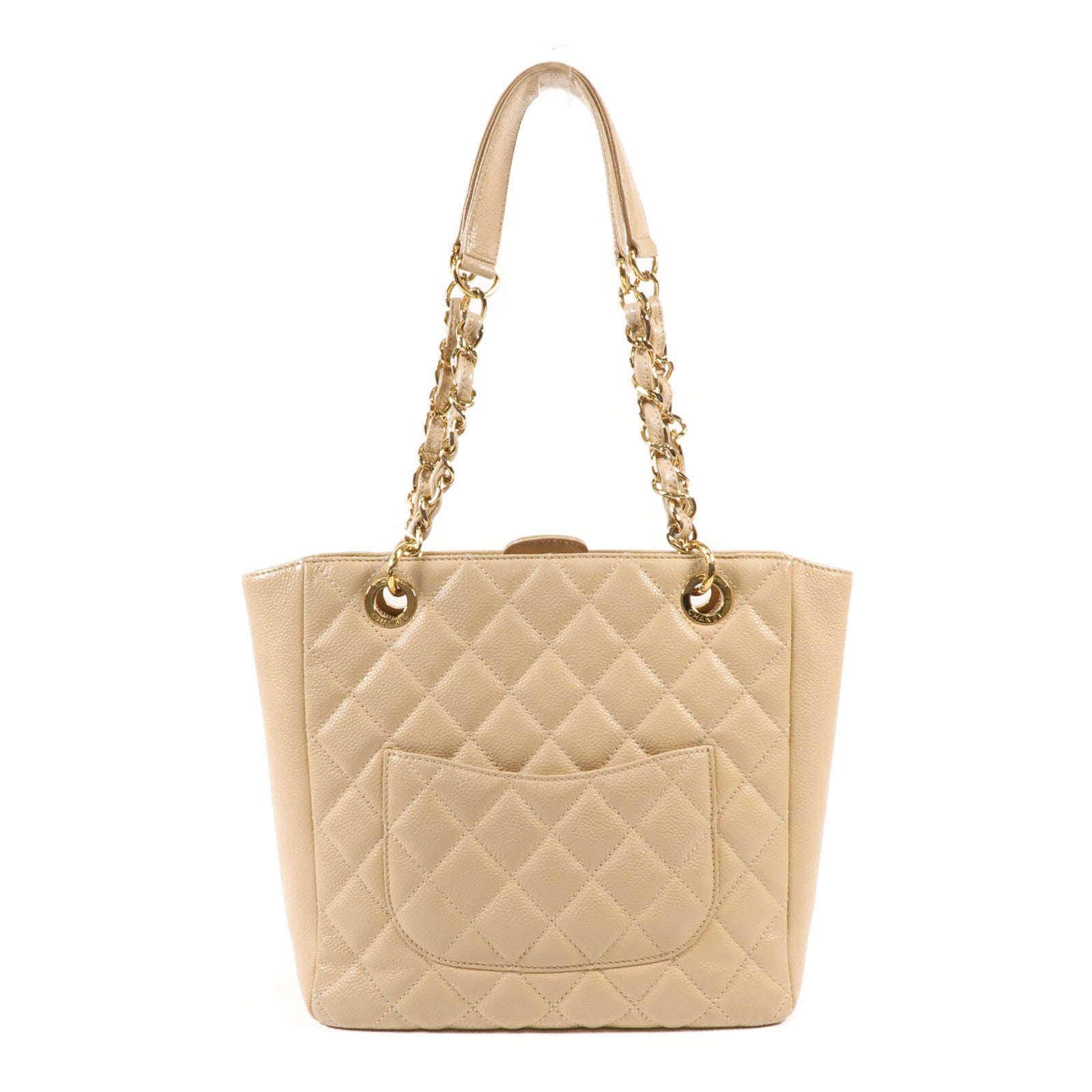 CHANEL 牛皮皮革PST Petite Shopping Tote Bag金扣鏈帶肩背袋