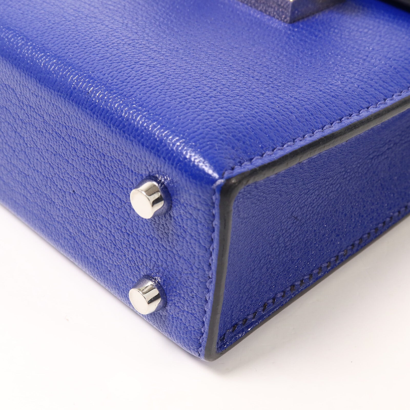 HERMES Chevre皮革Verron Mini鏈帶肩背袋Bleu Electrique
