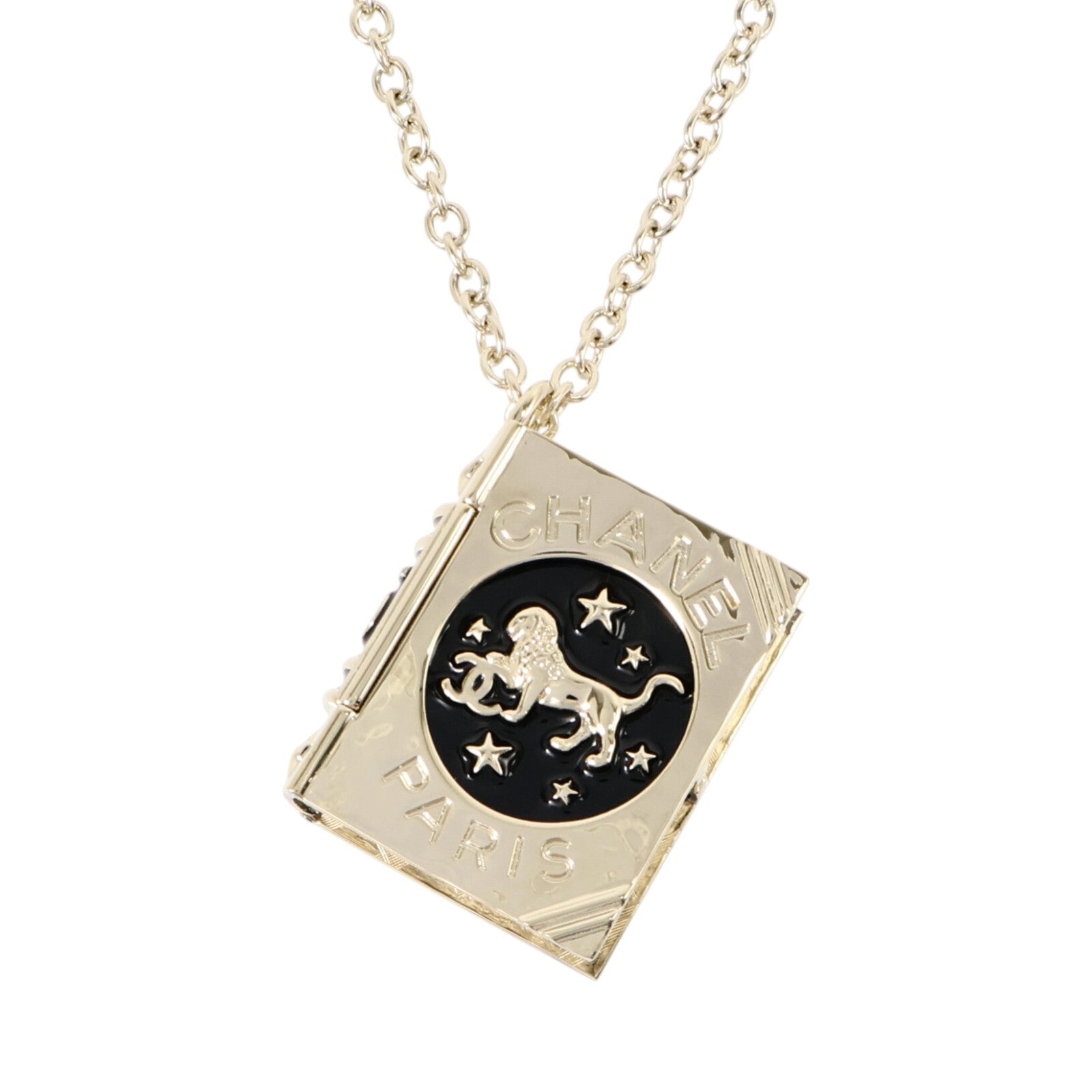 CHANEL 金屬/琺瑯Lion Book Locket項鏈