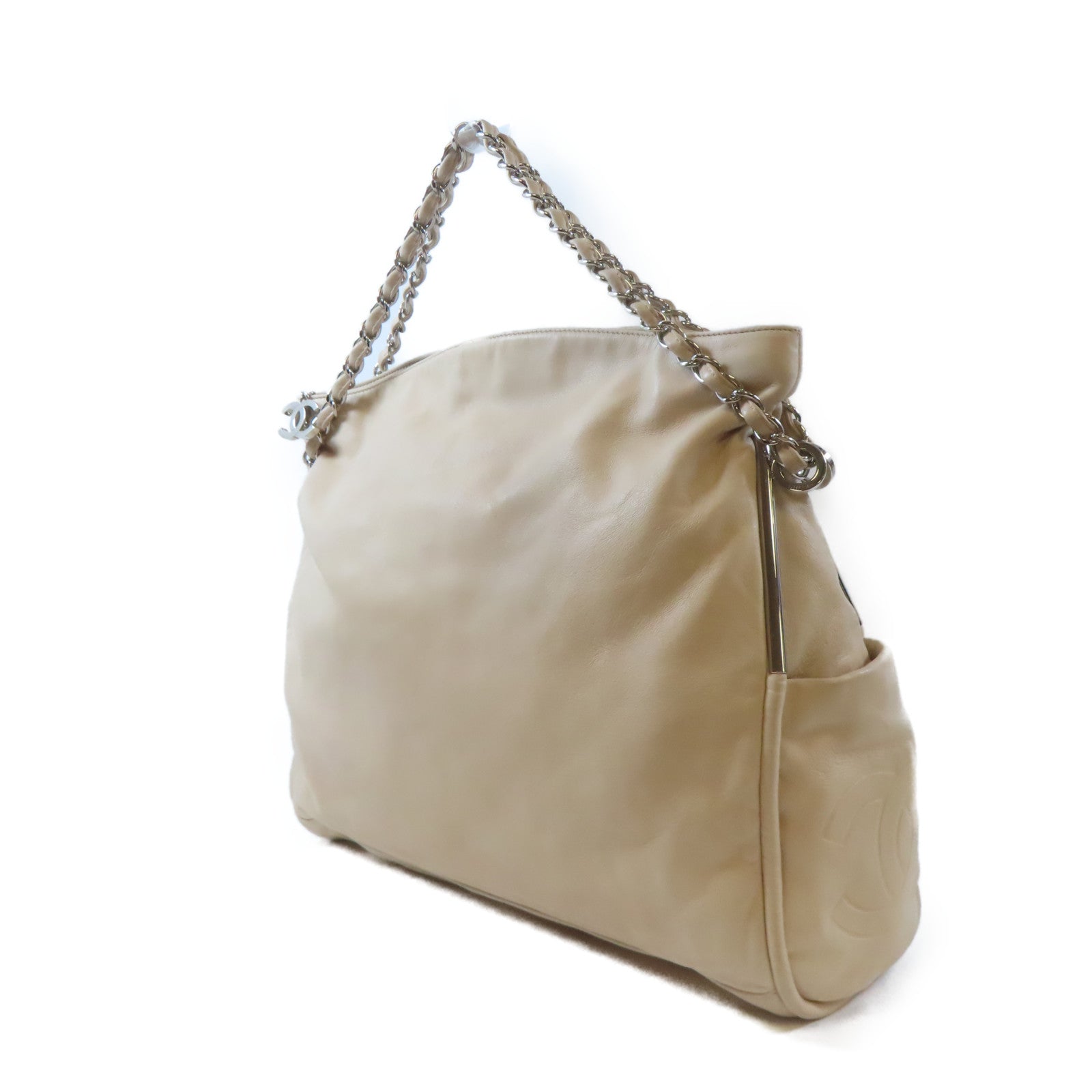 CHANEL (PRICE DOWN) CC SHW Shoulder Bag Lambskin Leather Beige