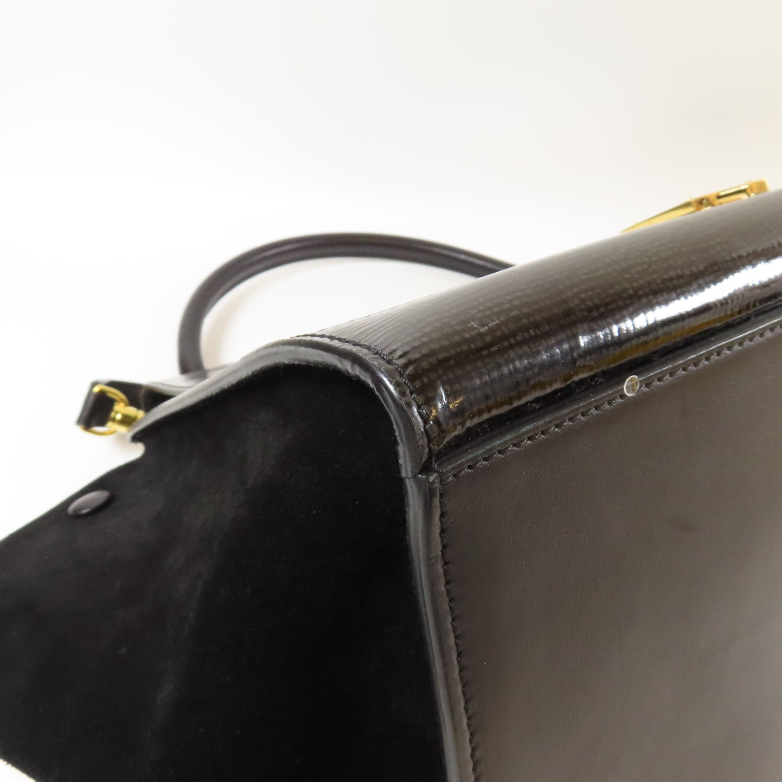 CELINE 【激減優惠】漆皮皮革Trapeze金扣手挽肩背兩用袋黑色