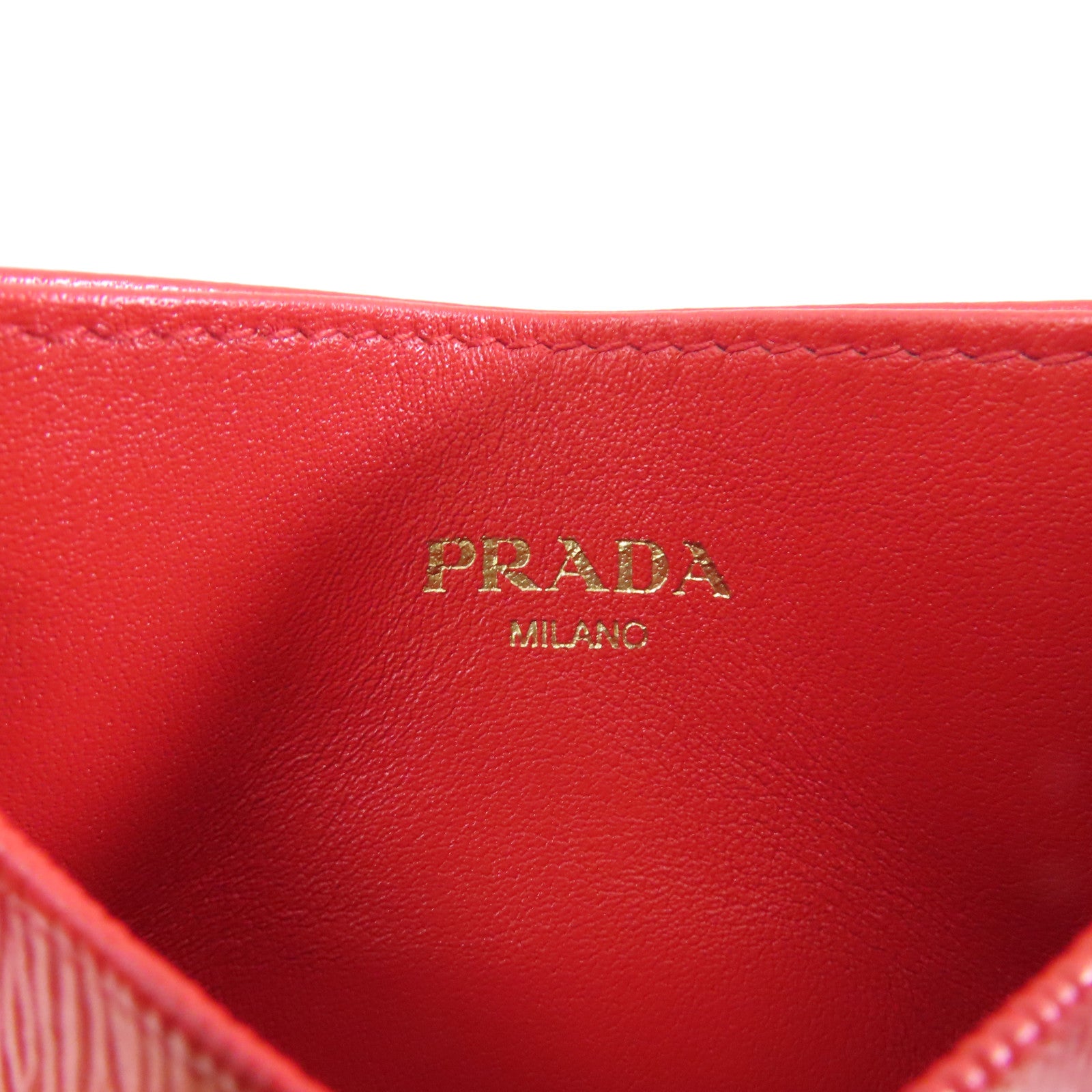 PRADA 牛皮皮革Card Case金扣卡片套紅色