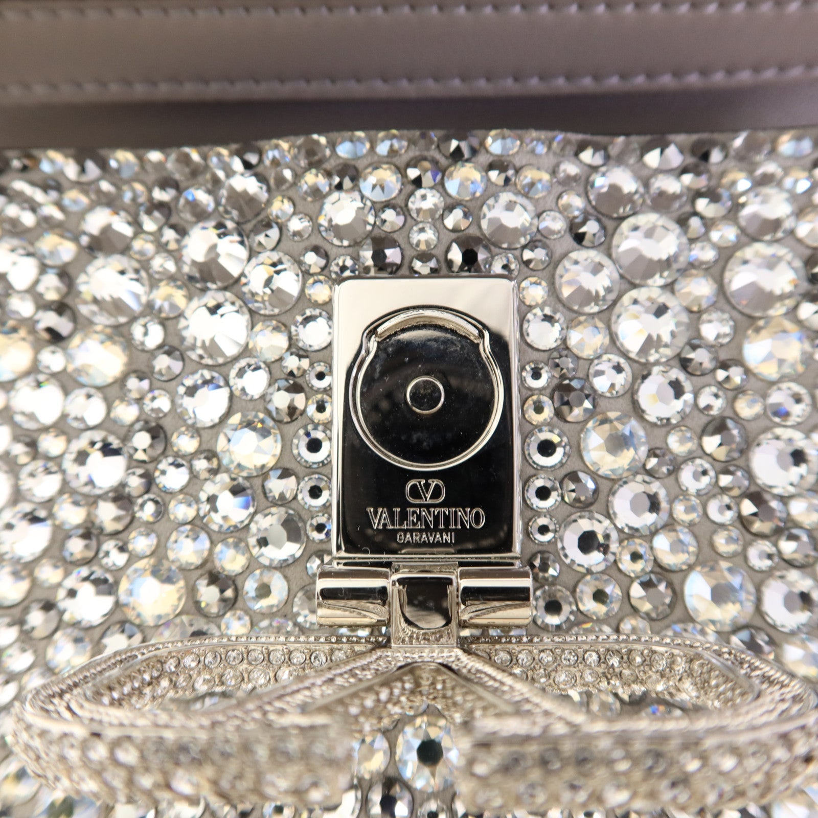 Valentino 牛皮皮革/水晶2 Way Shoulder Bag銀扣手挽肩背兩用袋