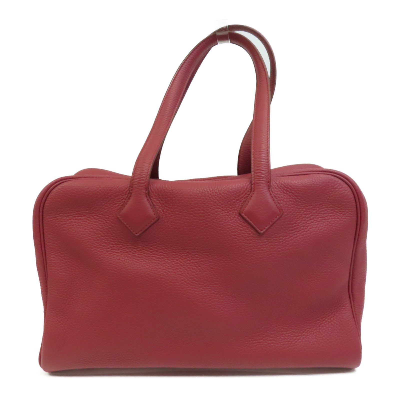 HERMES Clemence皮革Victoria 35銀扣手挽袋紅色