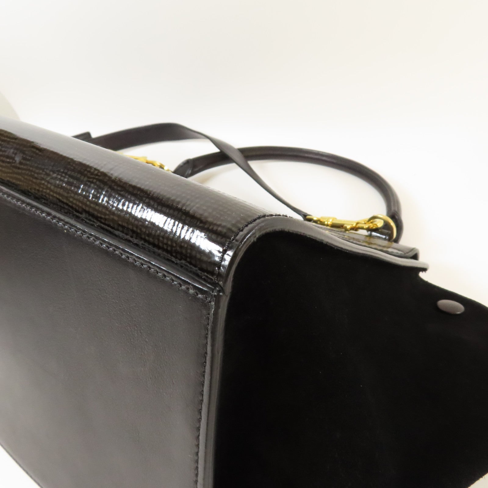 CELINE 【激減優惠】漆皮皮革Trapeze金扣手挽肩背兩用袋黑色