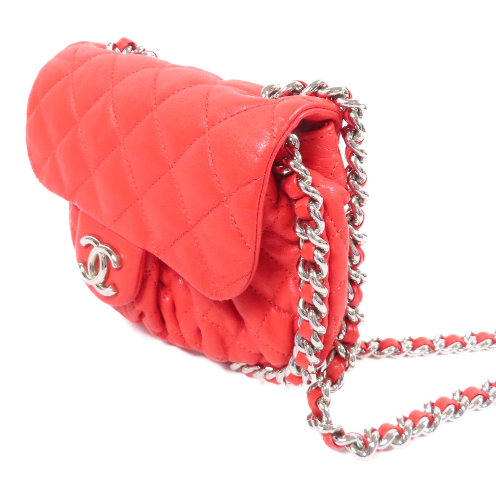 CHANEL 牛皮皮革Shoulder Bag銀扣鏈帶肩背袋