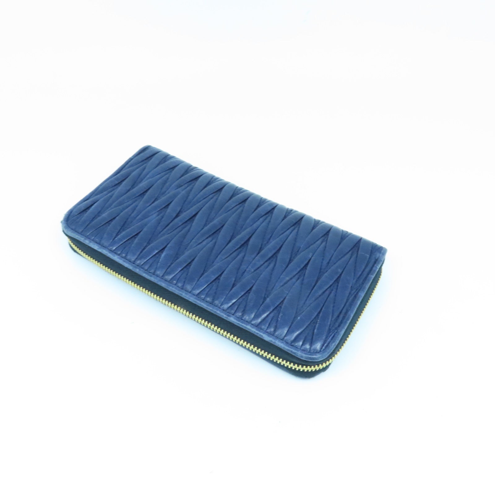 Miu Miu Sheepskin Leather Long Wallet Gold Buckle Long Wallet Dark Blue