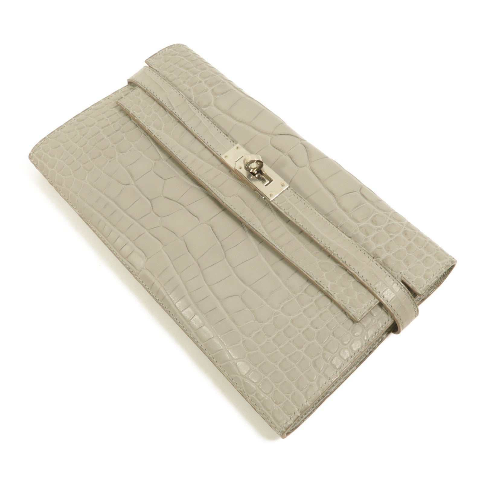 HERMES Alligator Matte皮革Kelly Wallet長錢包Gris Perle